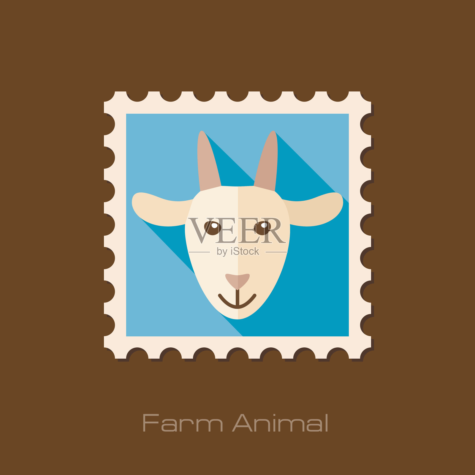 山羊平坦的邮票。动物头部矢量图设计元素图片