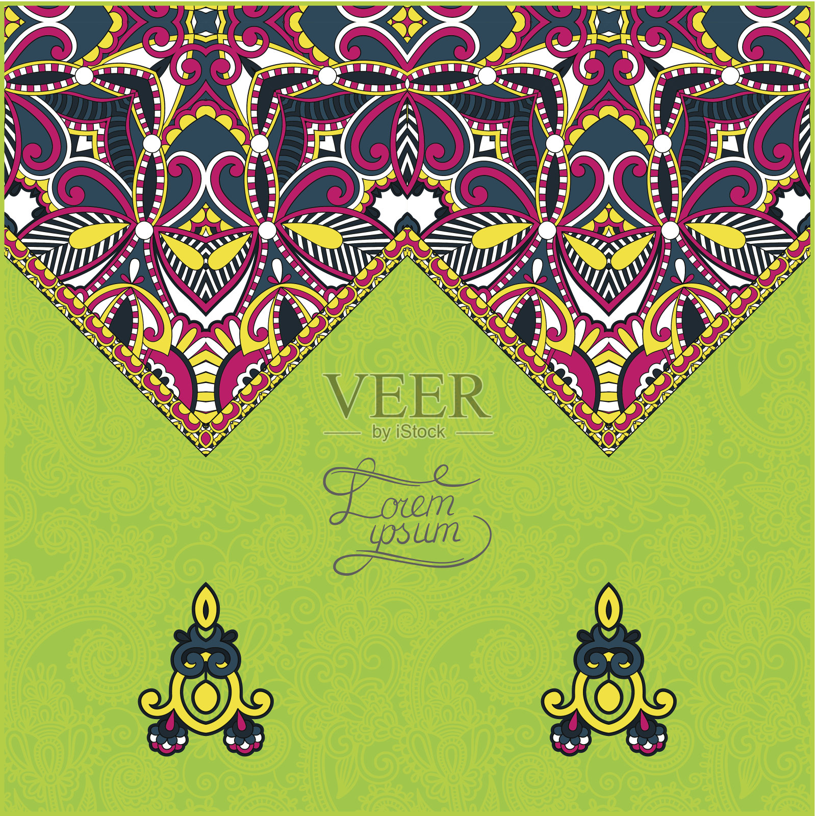 贺卡或婚礼请柬的东方装饰模板插画图片素材