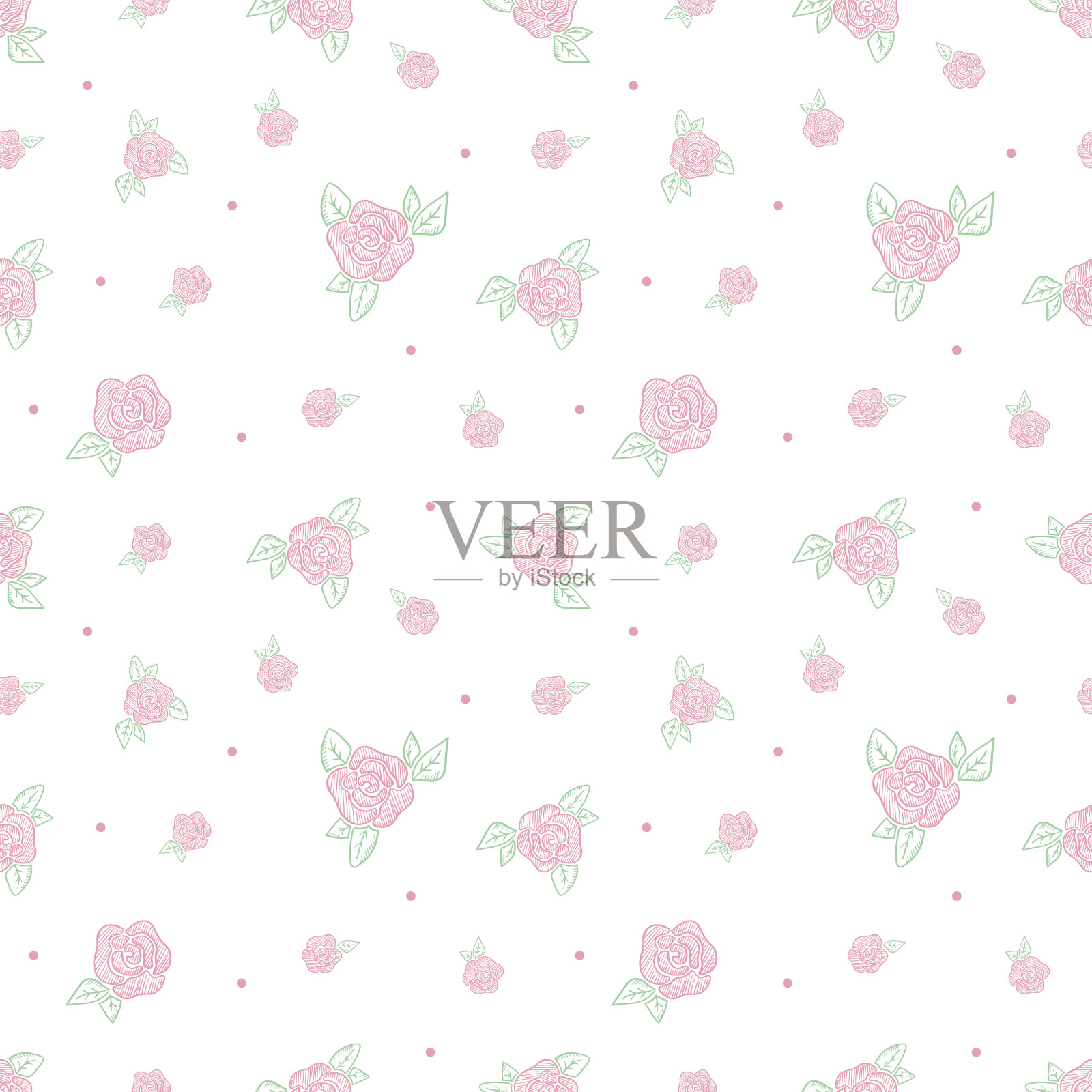 矢量极简复古玫瑰花无缝图案插画图片素材