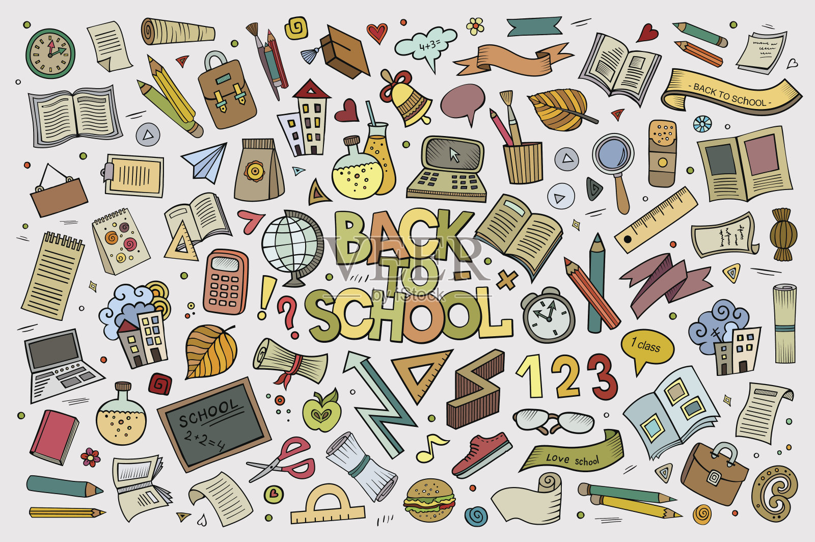 学校和教育涂鸦手绘矢量符号插画图片素材