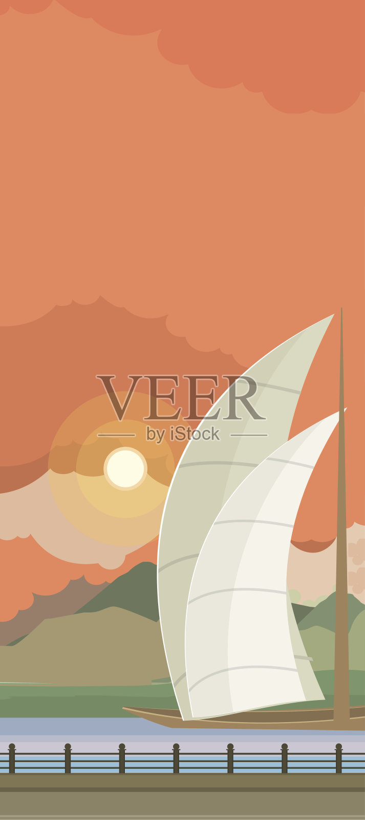 水上的帆船插画图片素材