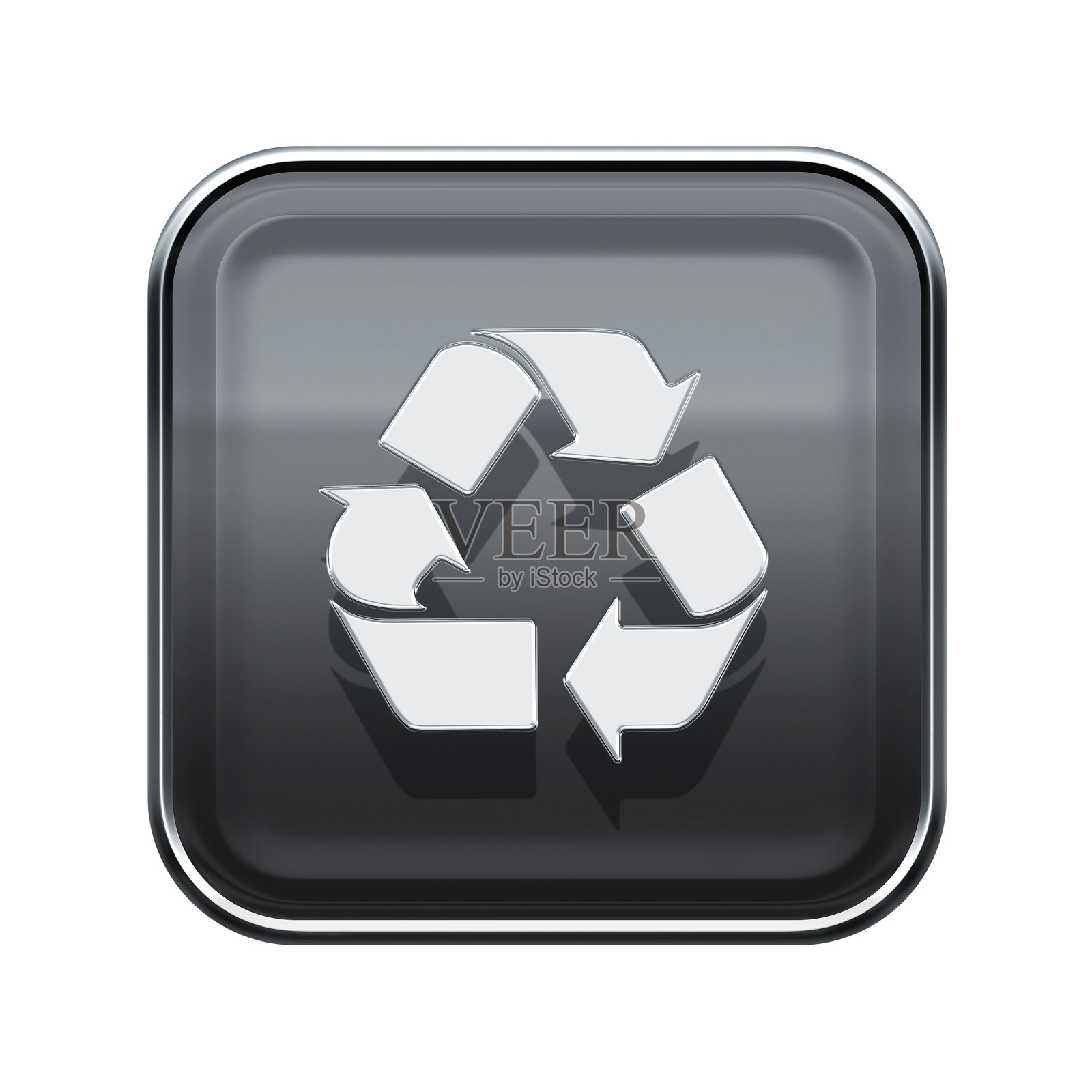 回收符号光泽图标灰色，孤立在白色背景照片摄影图片