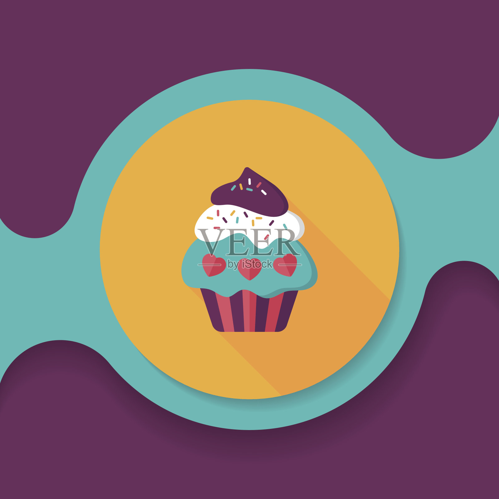 情人节纸杯蛋糕的长阴影图标，第10集插画图片素材