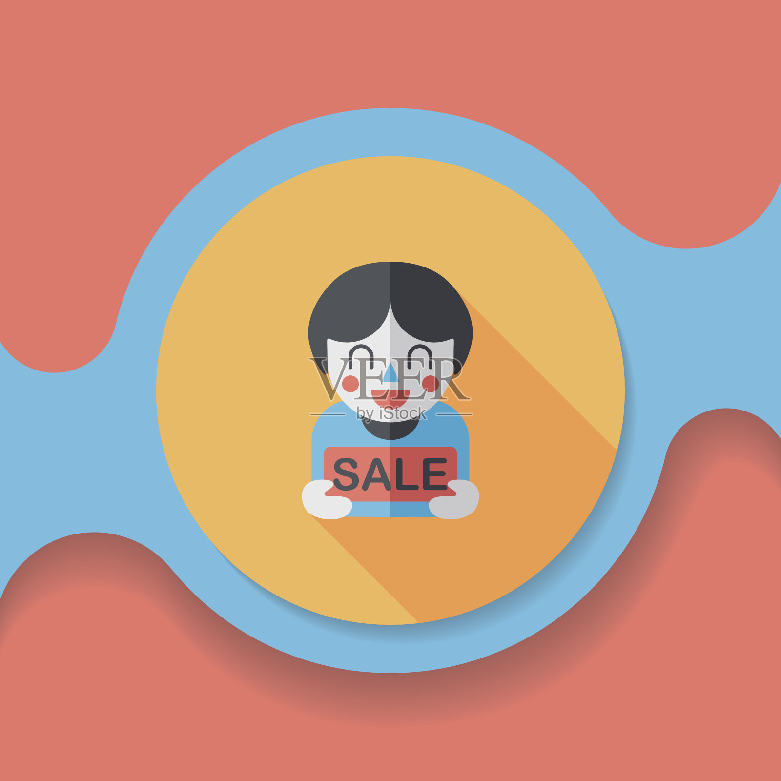 销售购物狂平面图标与长阴影，eps10设计元素图片