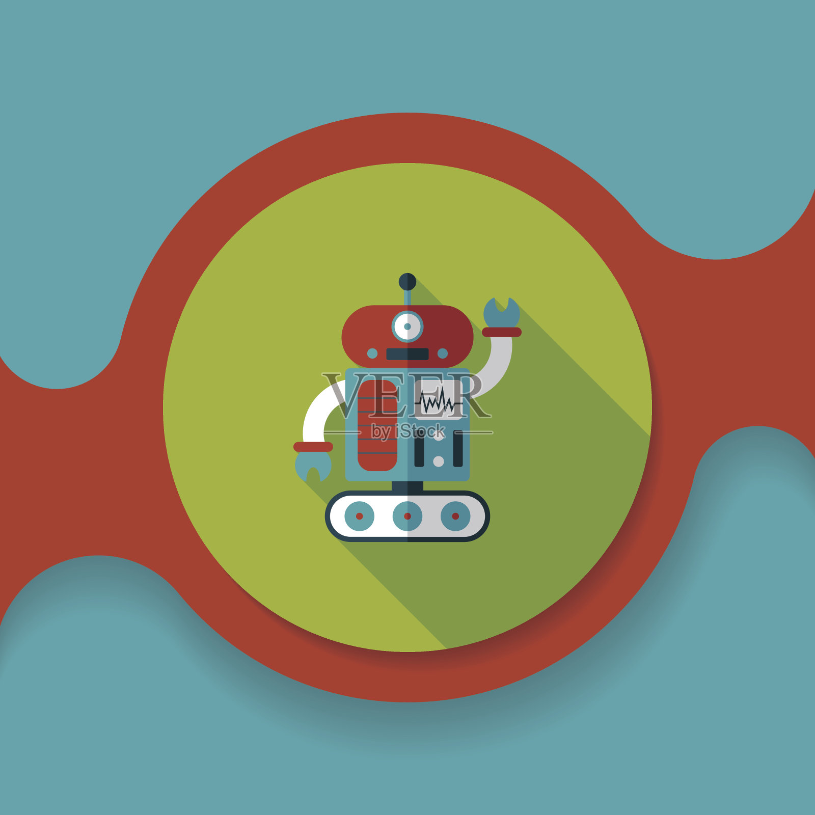 机器人概念平面图标与长影子，eps10插画图片素材