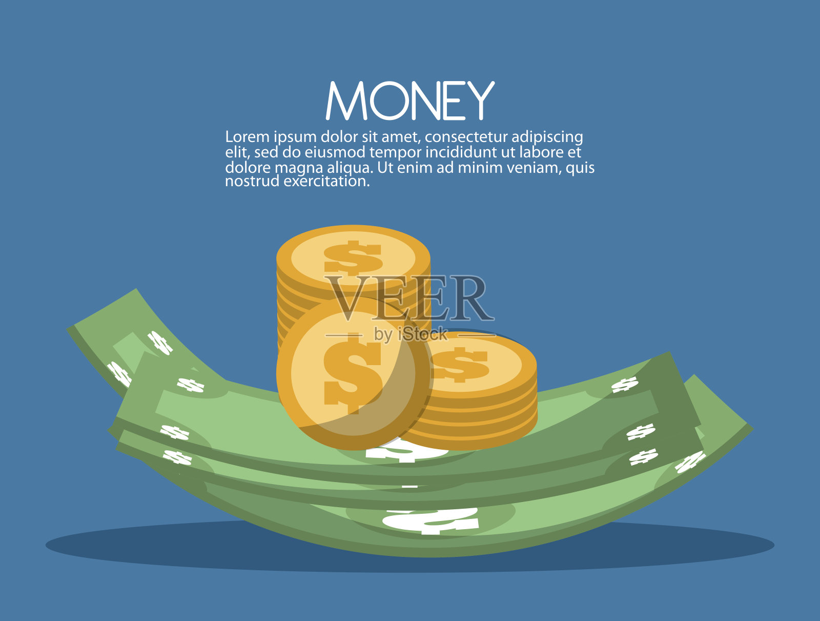 钞票和硬币图标设计，矢量插图插画图片素材