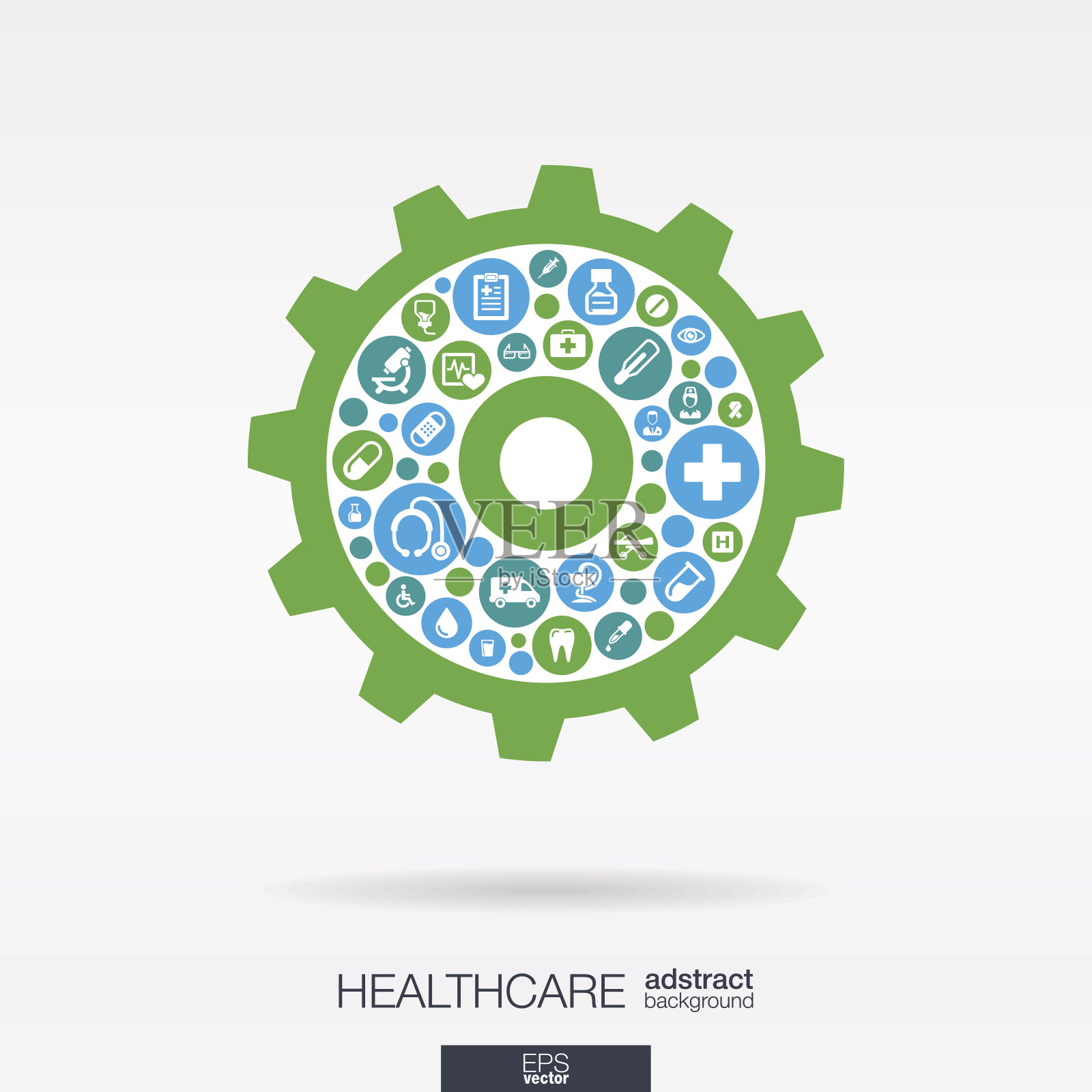 医疗颜色图标在齿轮形状的抽象背景:矢量插图。插画图片素材