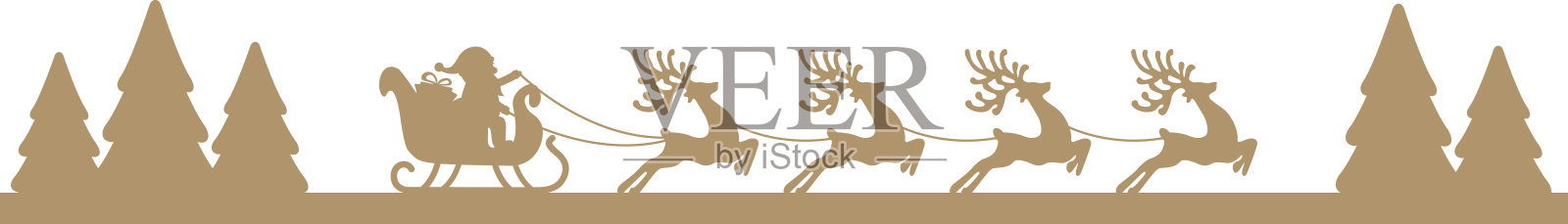 圣诞老人雪橇驯鹿的金色景观剪影插画图片素材