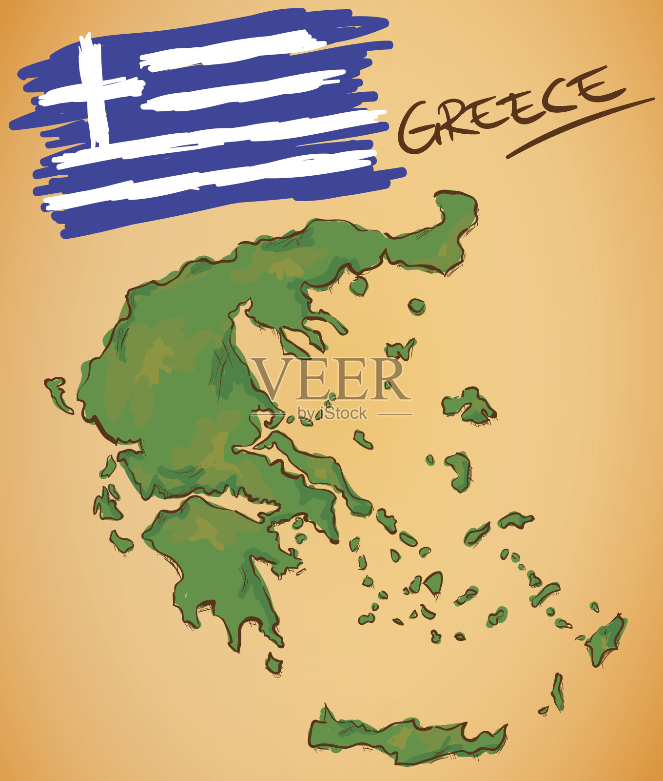 希腊地图和国旗矢量插画图片素材