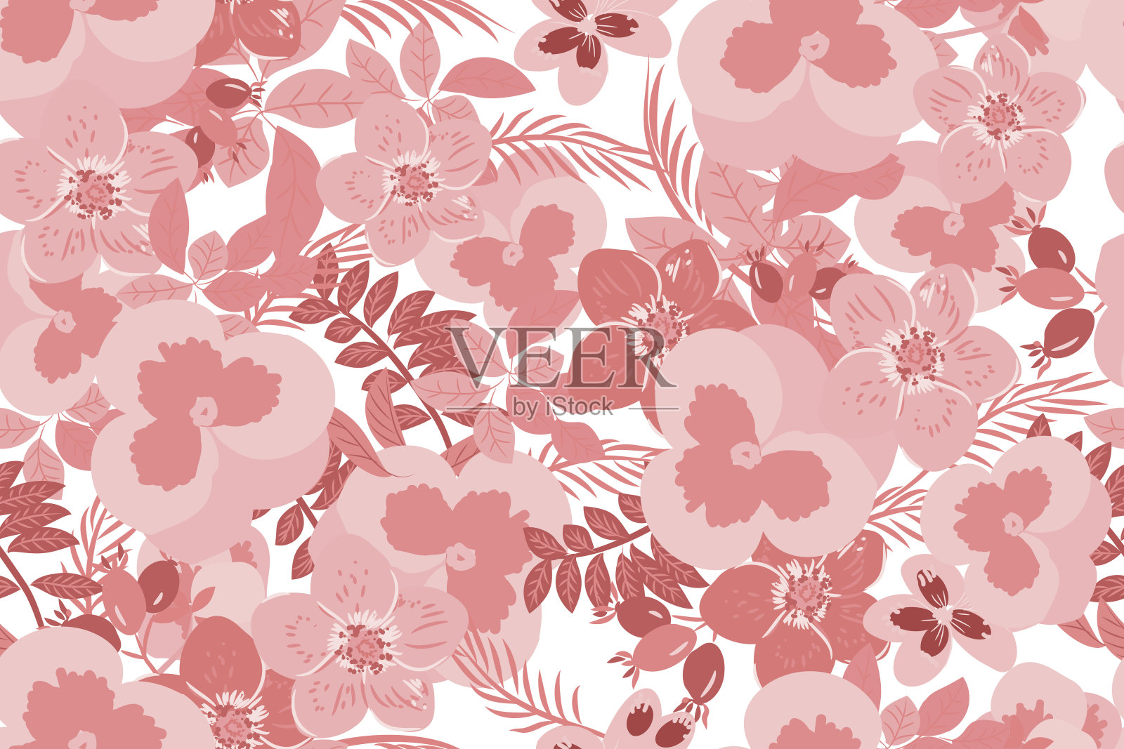 花三色堇，玫瑰背景矢量插图插画图片素材