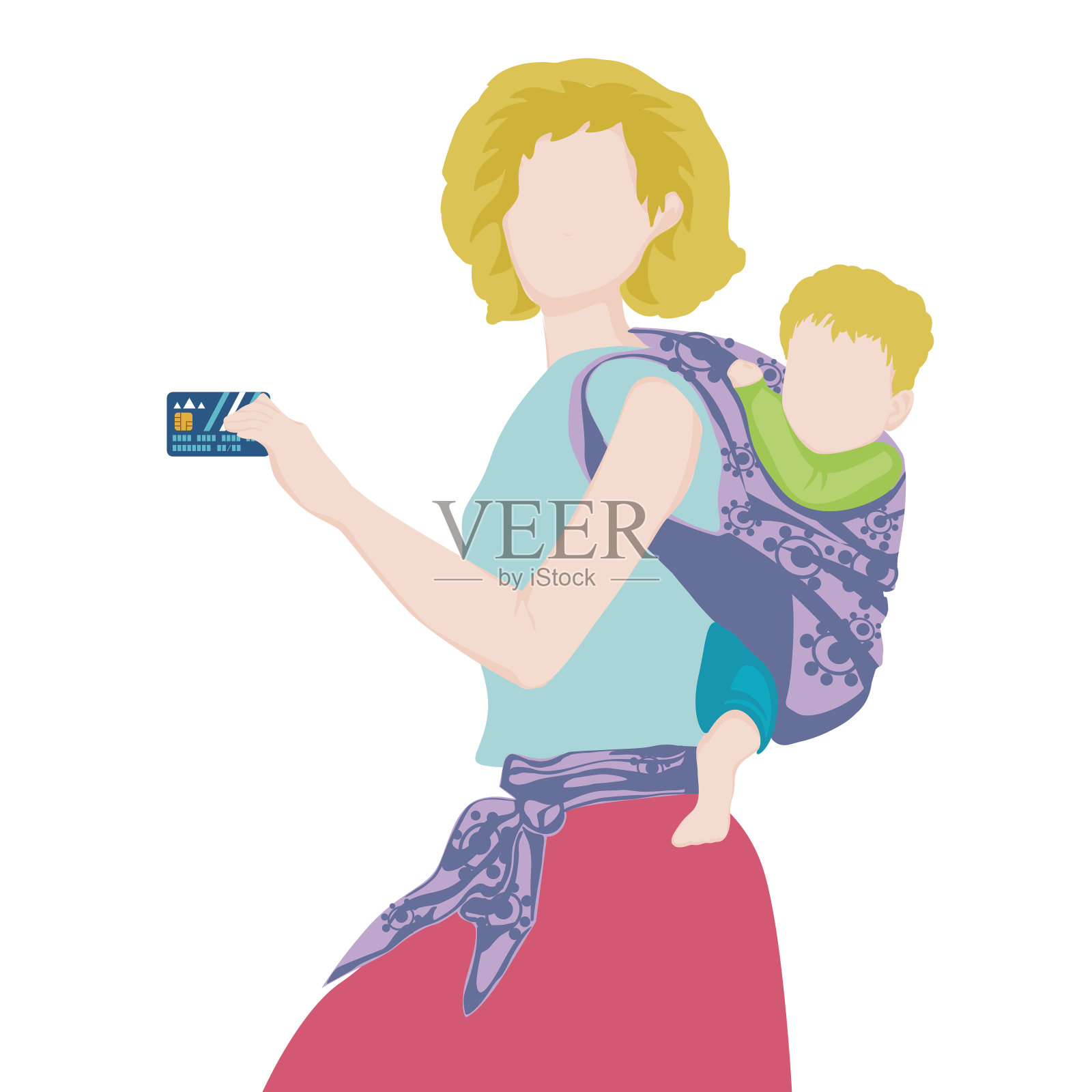拿着信用卡的年轻女子插画图片素材