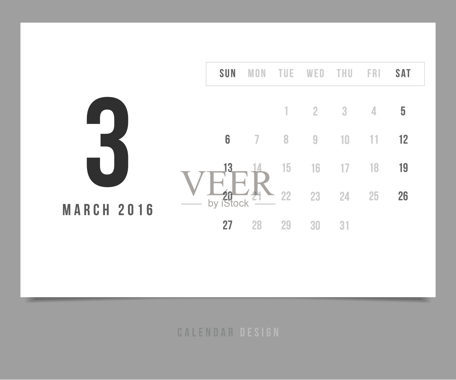 日历2016年3月矢量设计模板-极简主义风格设计模板素材