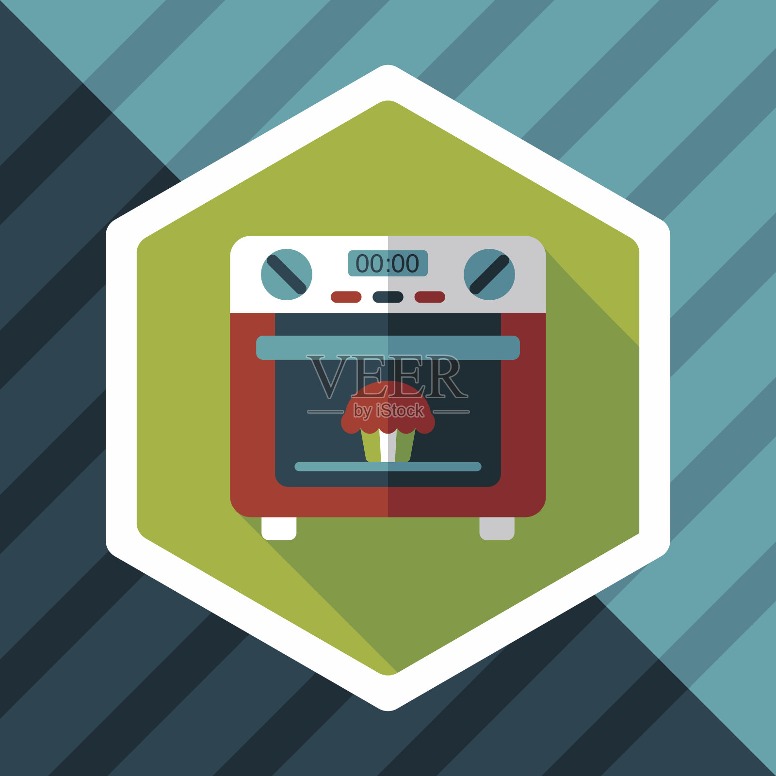 厨房用具烤箱扁平图标与长影子，eps10插画图片素材