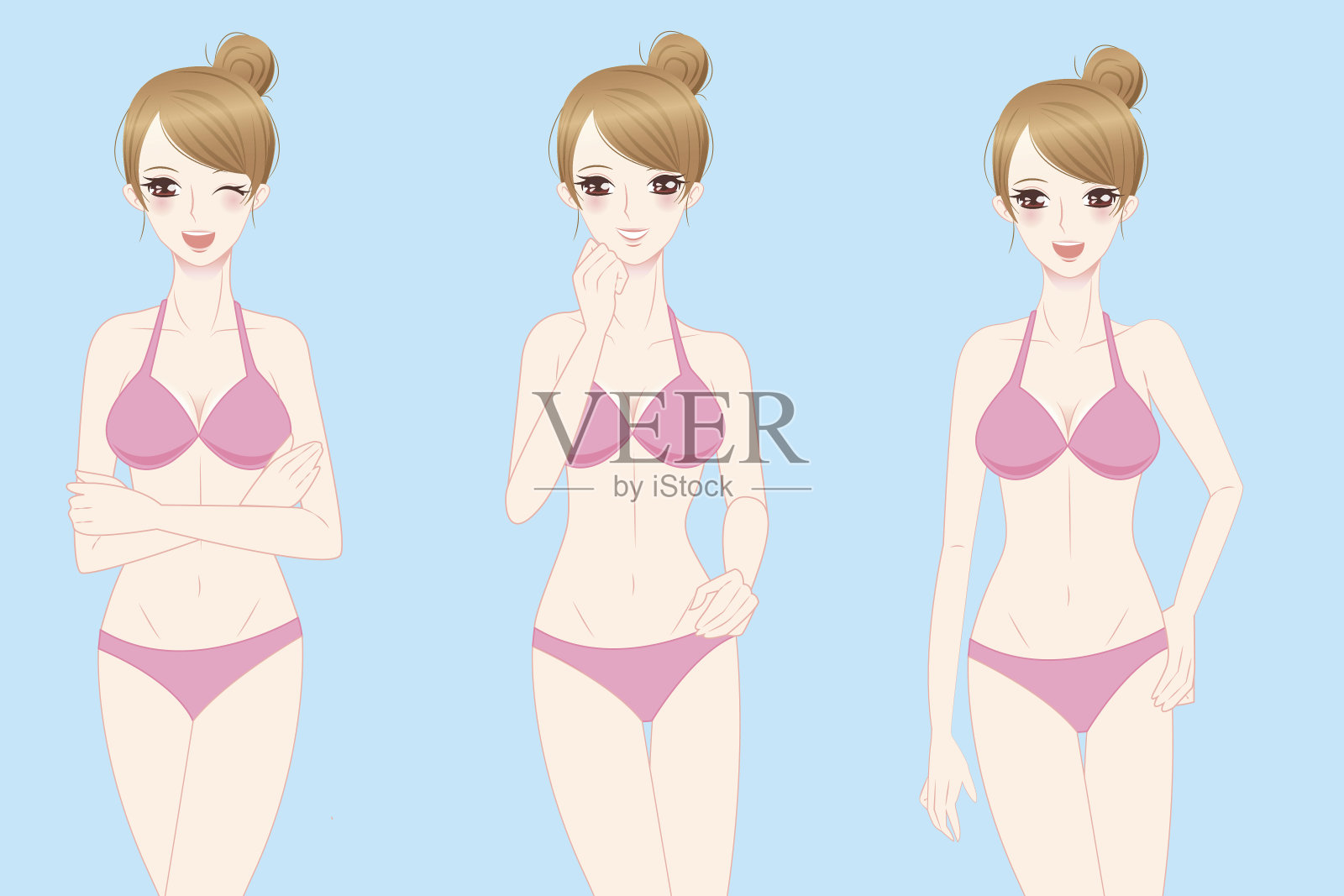 美丽的卡通女人穿着比基尼插画图片素材