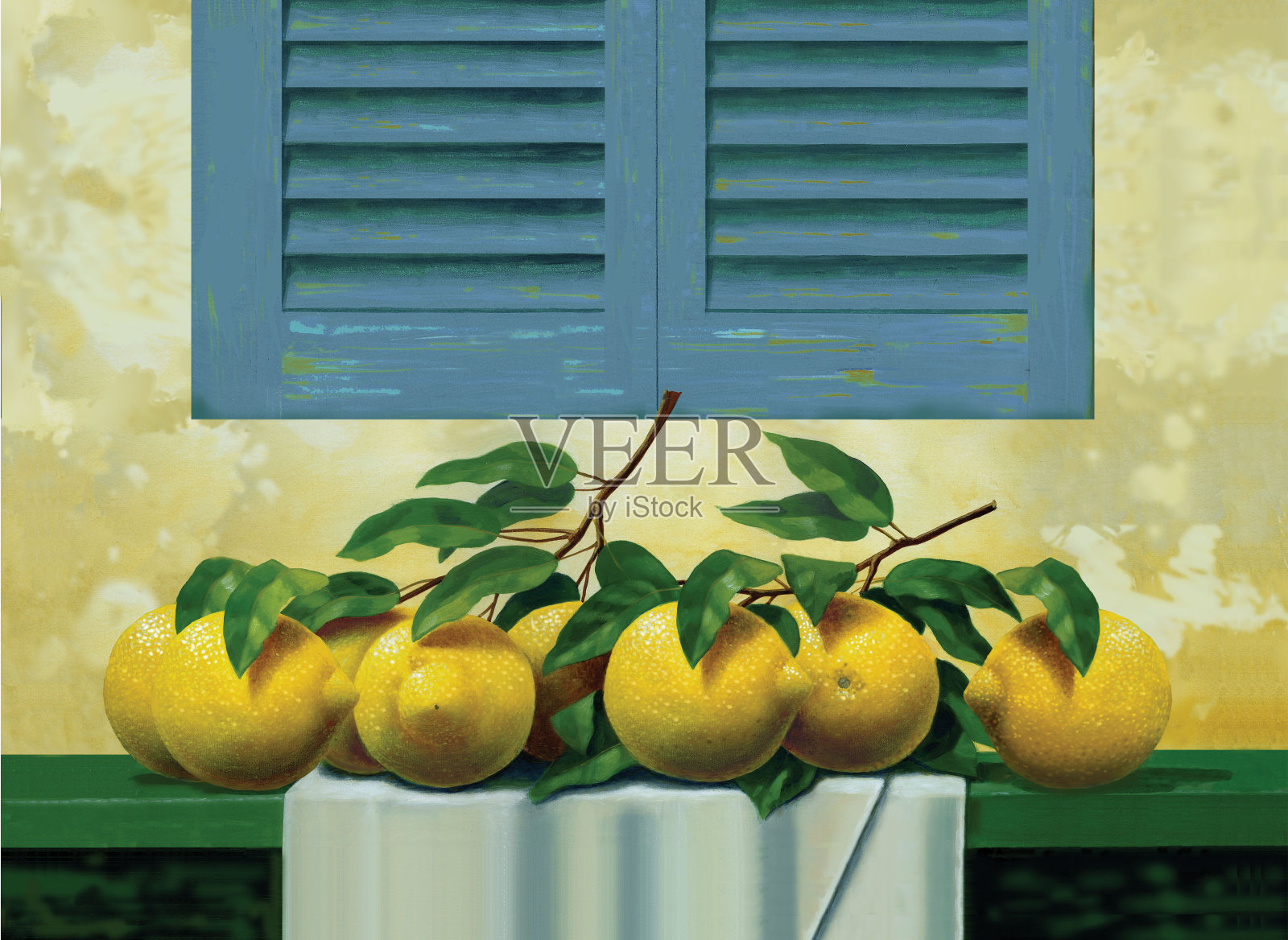 绿色百叶窗的阿玛菲·莱蒙斯插画图片素材