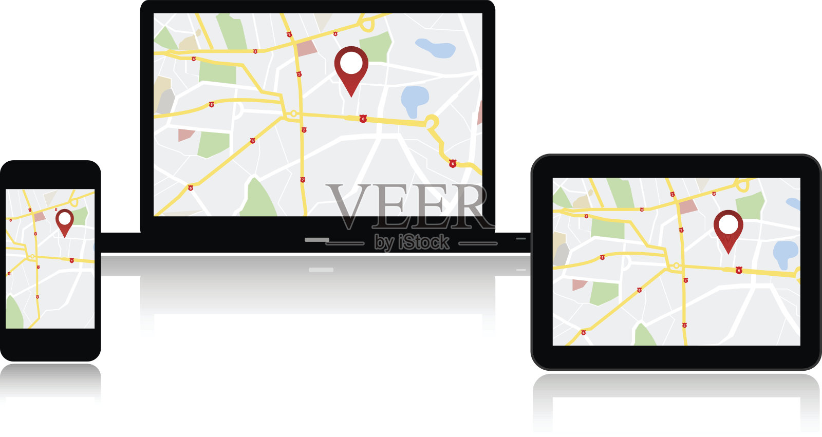 导航地图上的多个设备插画图片素材