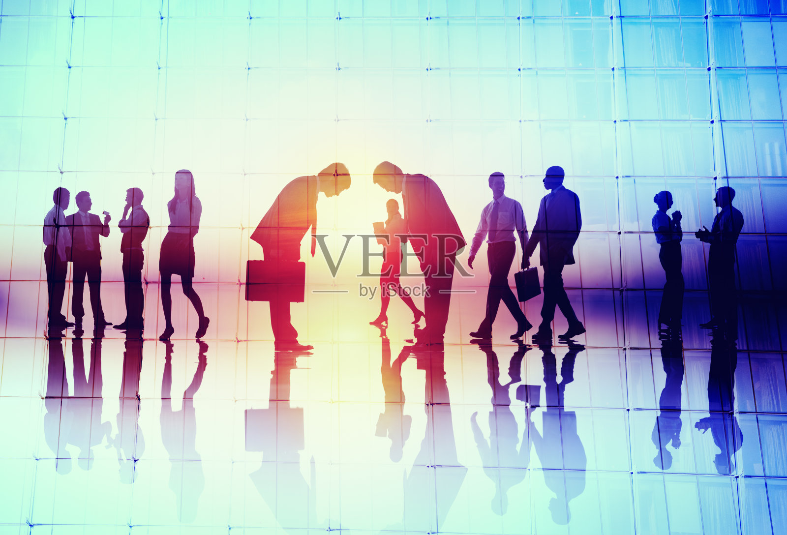 剪影人与城市景观团队概念照片摄影图片