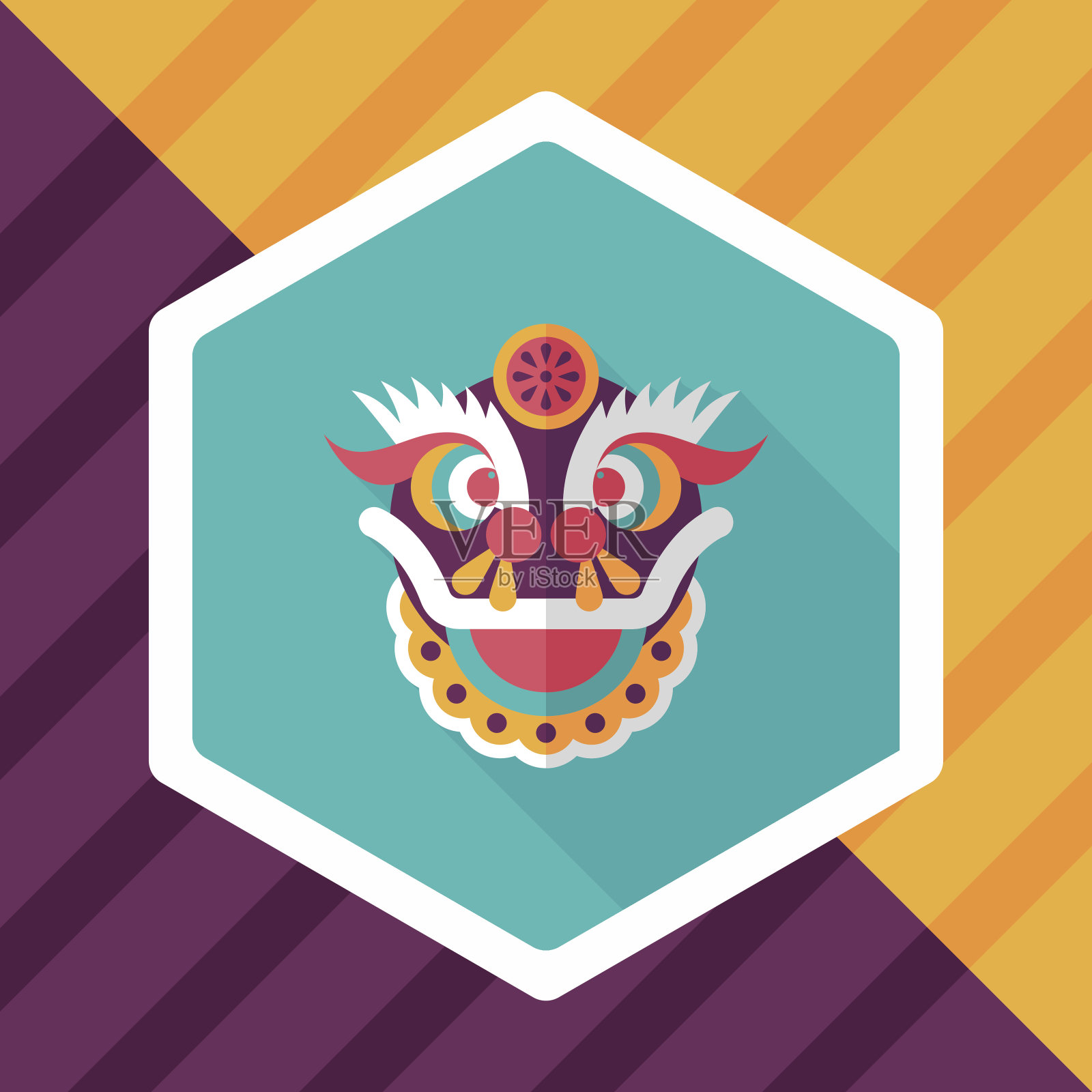 中国新年扁平图标与长影子，eps10插画图片素材