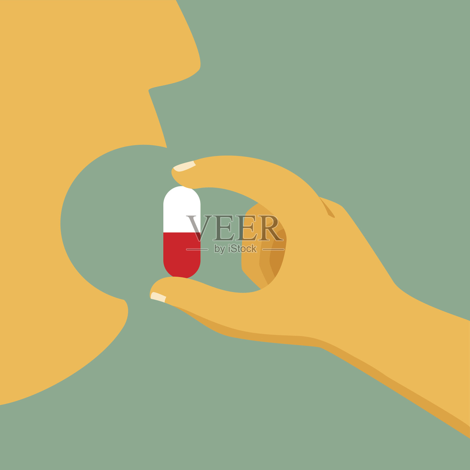 以你的医学概念为例。人们把药片放进嘴里。插画图片素材