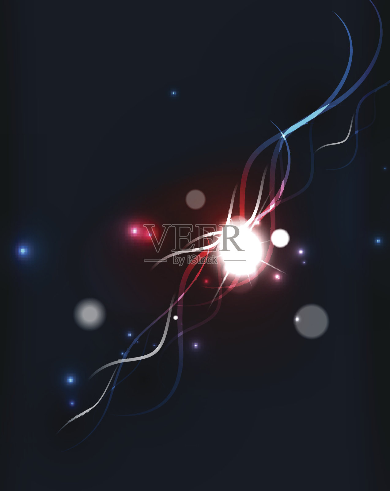 在黑暗的空间中发光的流动的波浪和星星插画图片素材