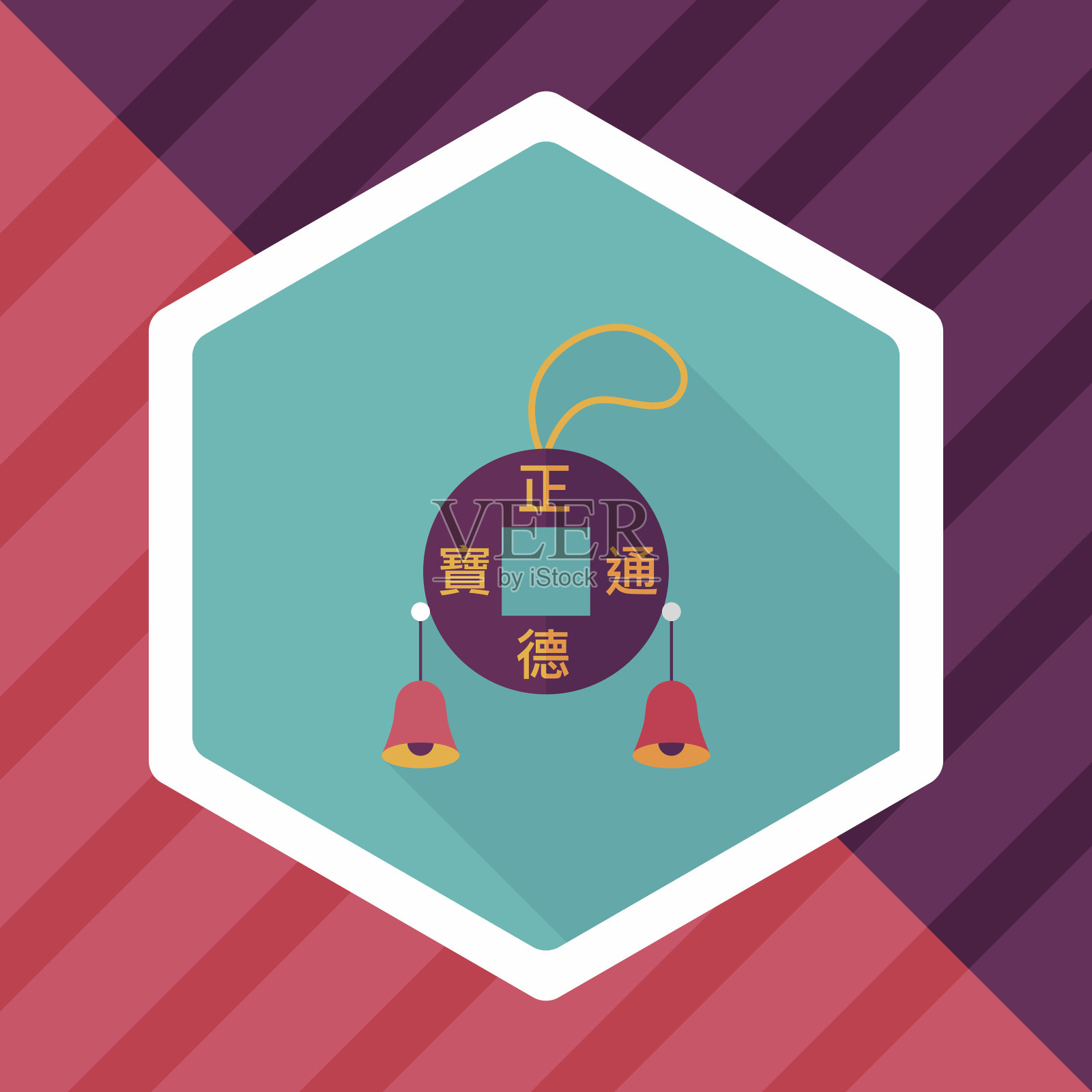 中国新年扁平图标与长影子，eps10插画图片素材