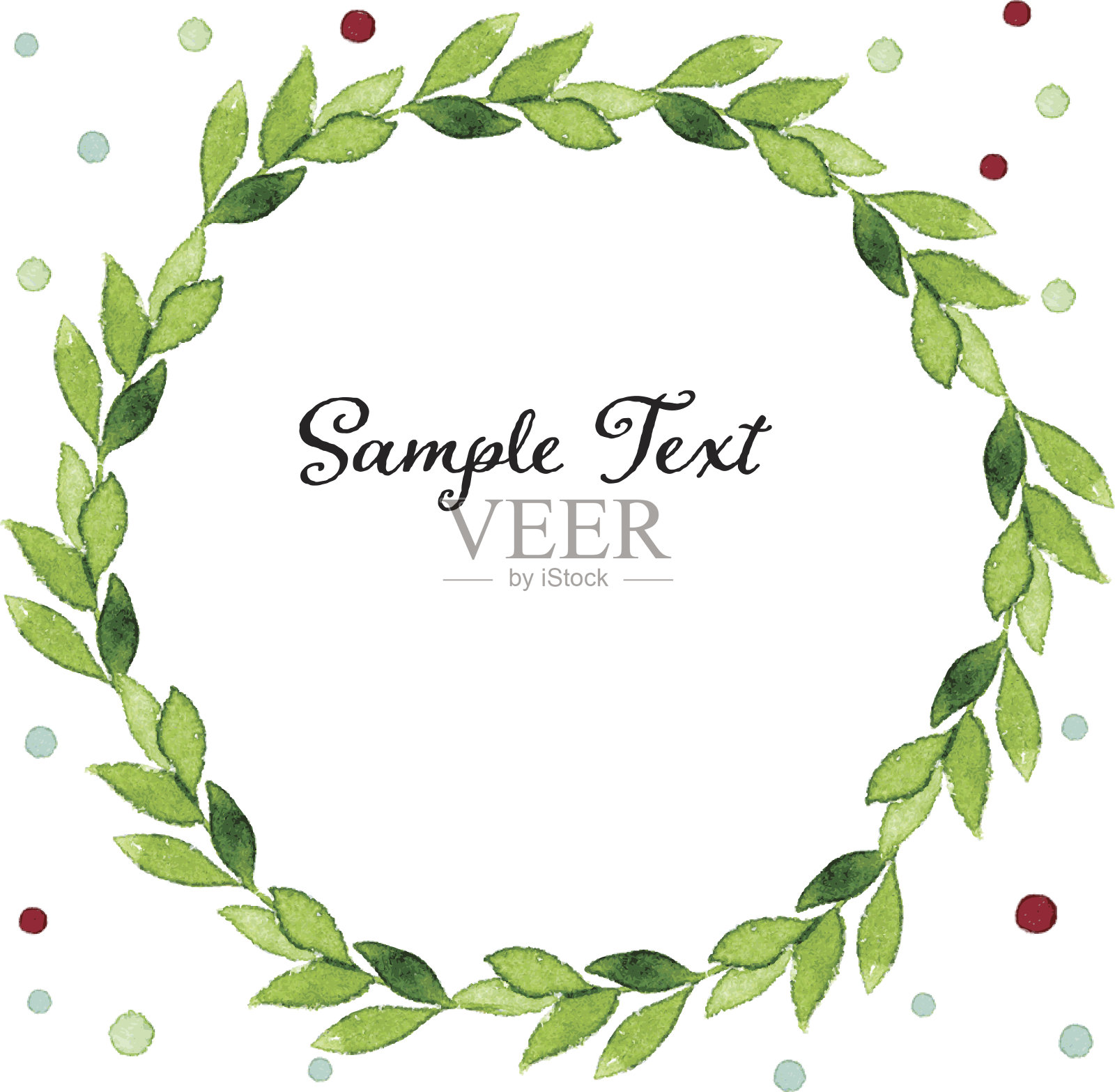 水彩绿叶月桂上五颜六色的点背景插画图片素材