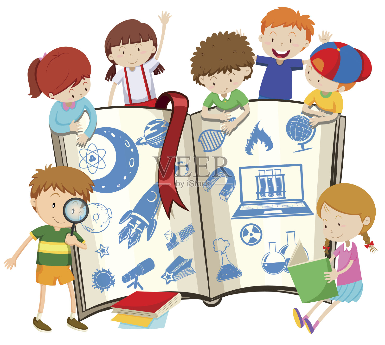 科学书籍与儿童插画图片素材