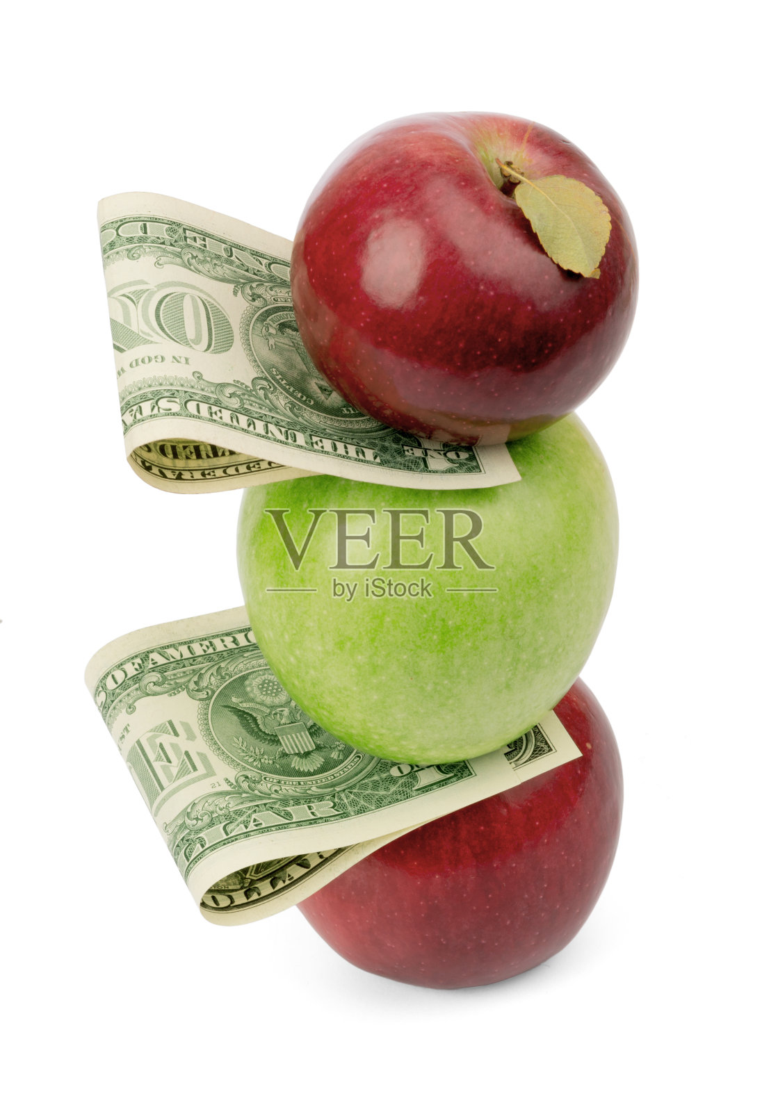 三个带现金的新鲜苹果照片摄影图片