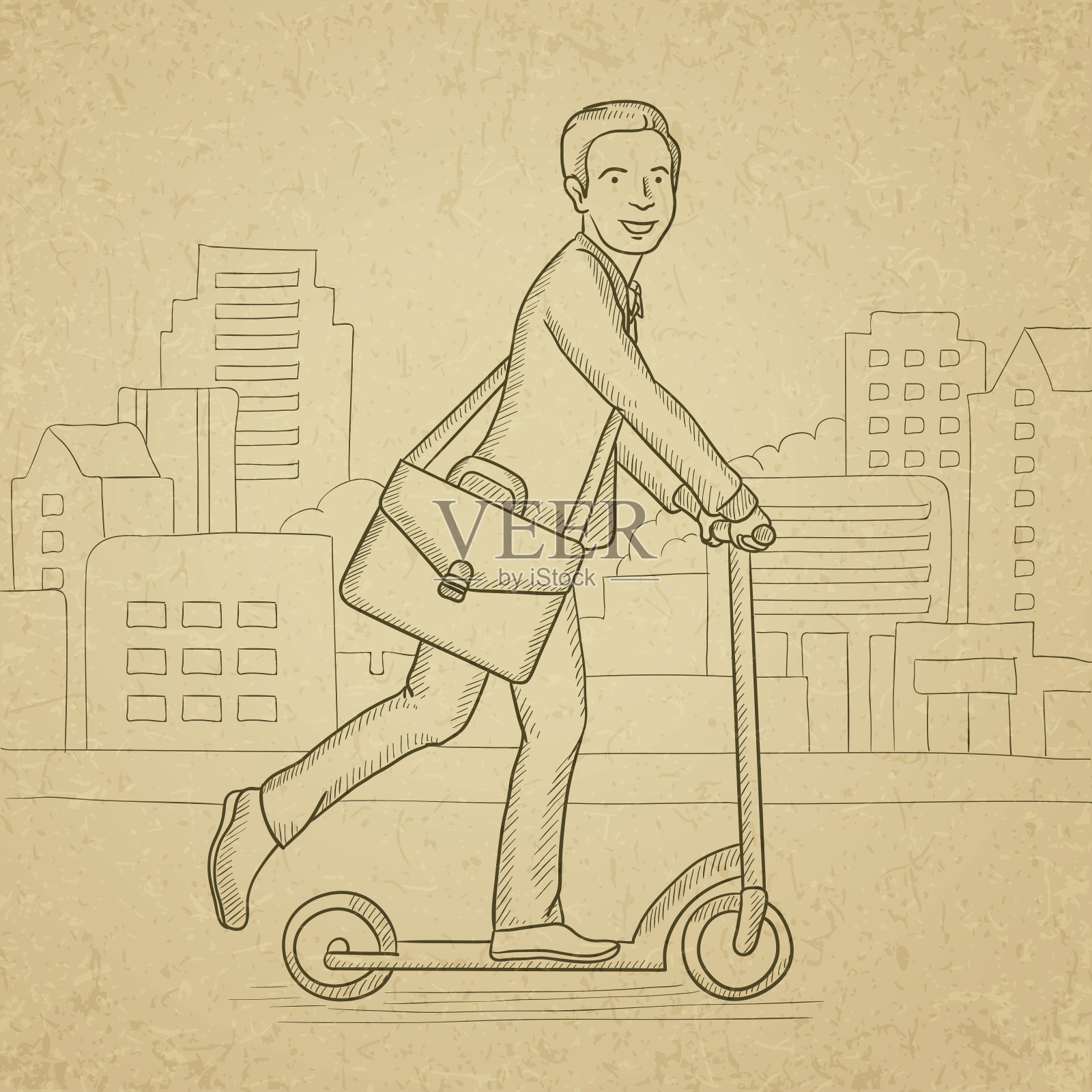 骑踏板车的男人插画图片素材