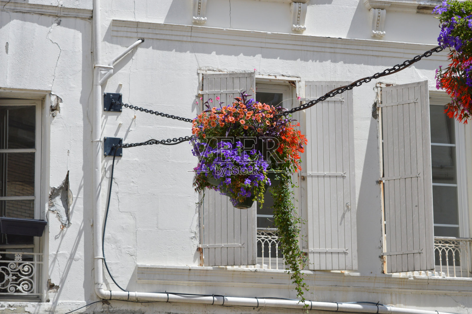 用鲜花点缀街道景色照片摄影图片