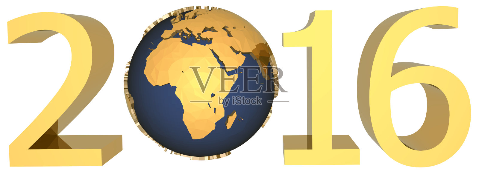 2016年新年金像加上地球照片摄影图片