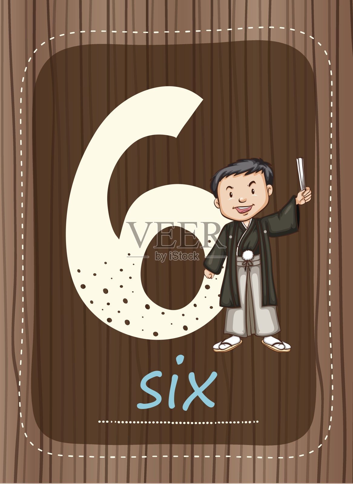 带数字和单词的6号抽认卡插画图片素材