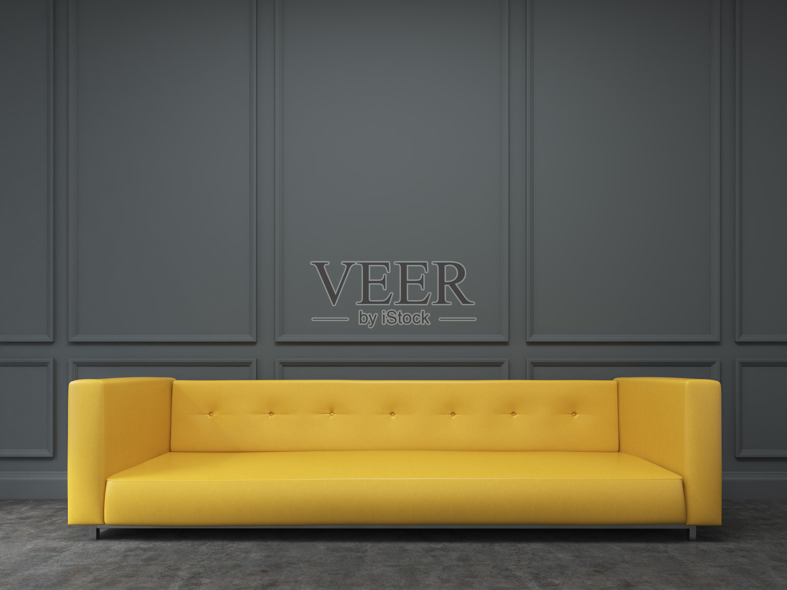 沙发在墙上。前视图照片摄影图片