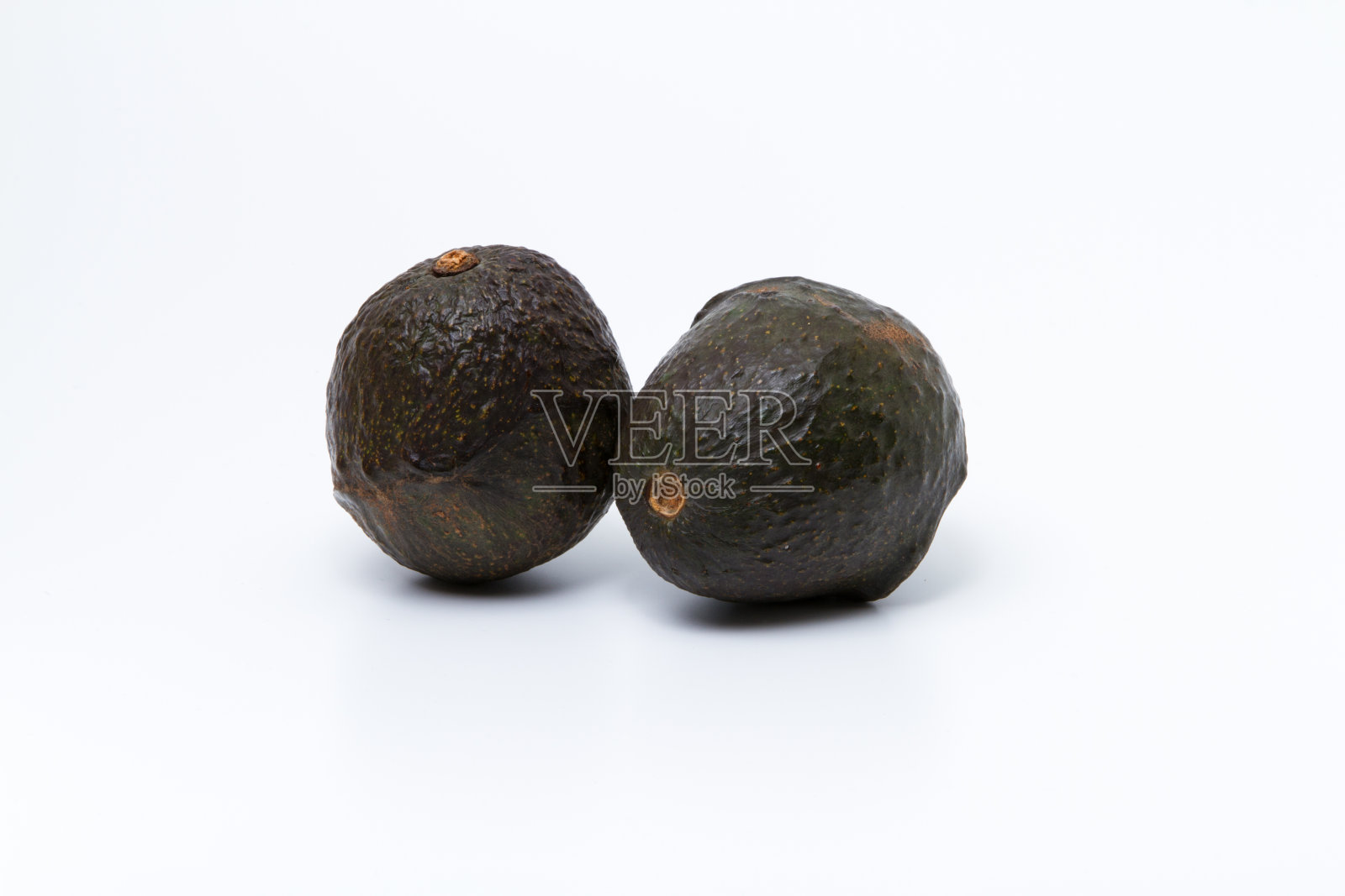 两颗哈斯牛油果在白色的背景上照片摄影图片