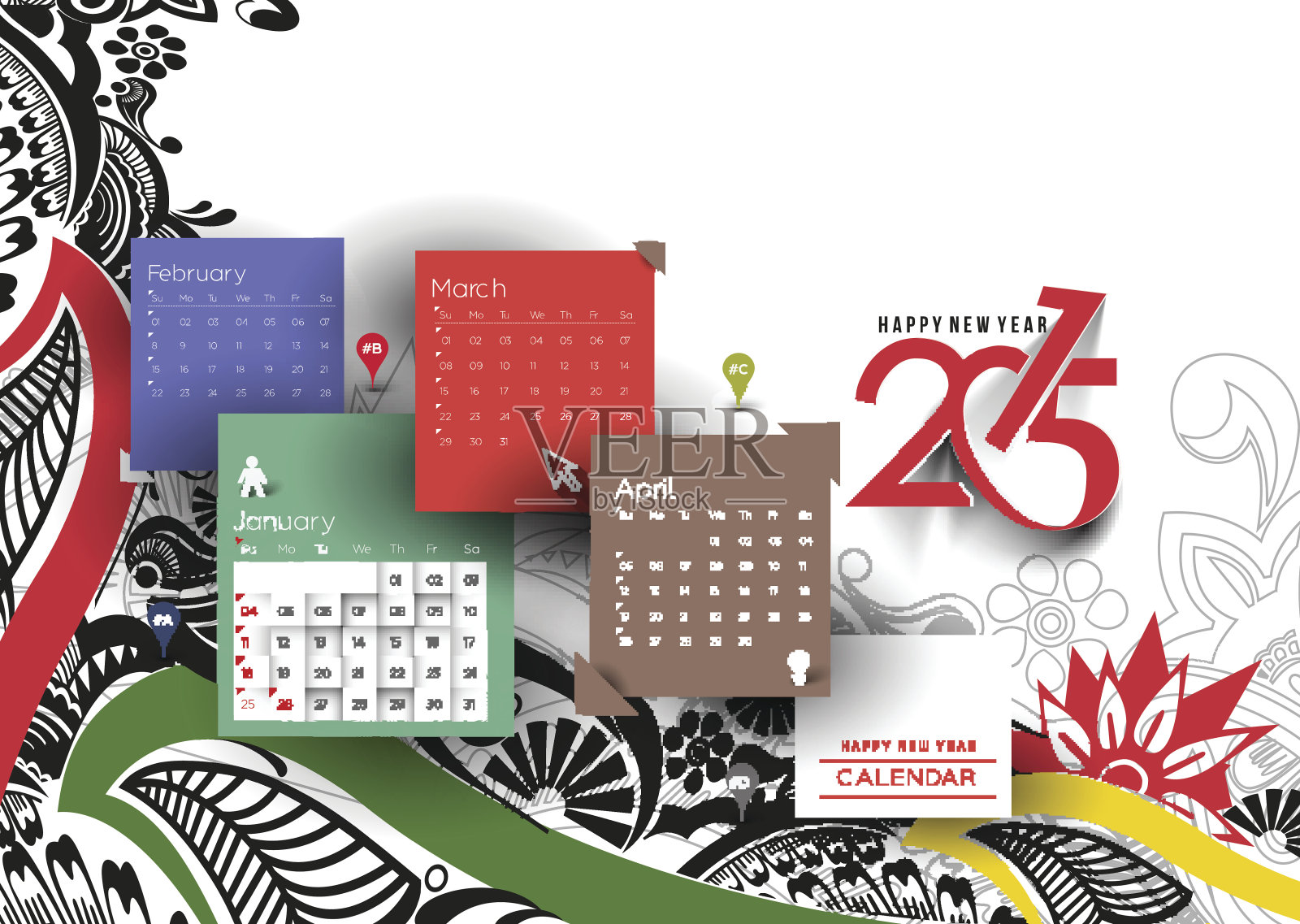 2015年新年日历设计模板素材