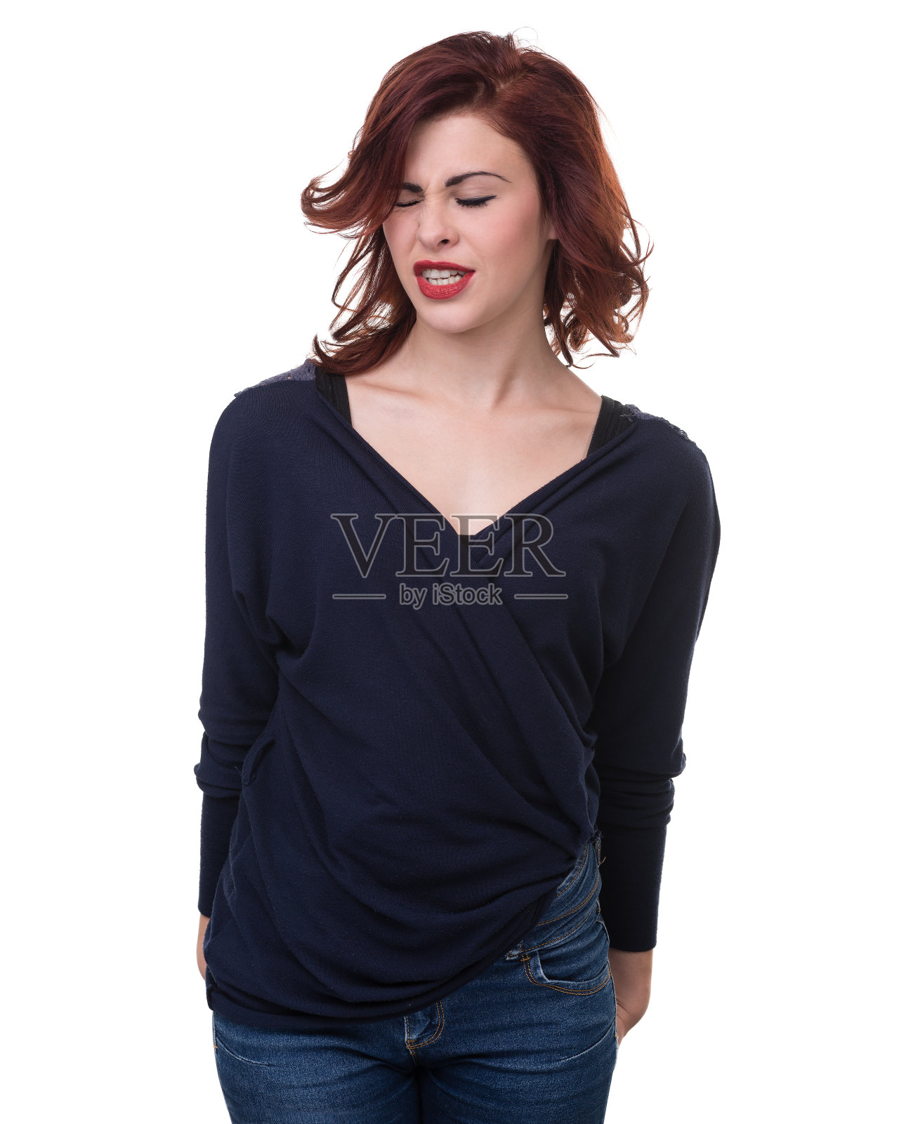 特写的悲伤和沮丧的女人孤立在白色照片摄影图片