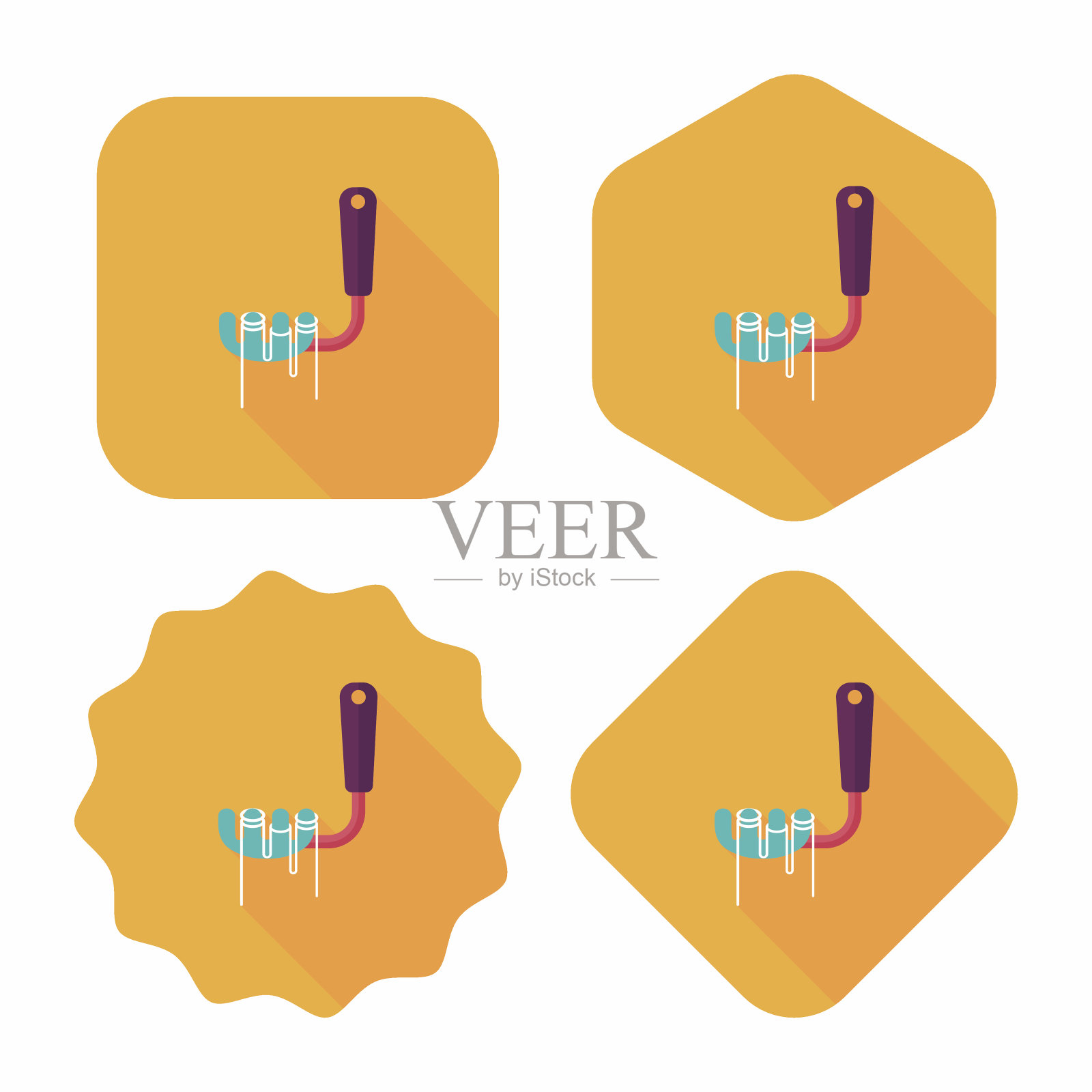 厨房用具意大利面勺扁平图标与长阴影，eps10插画图片素材