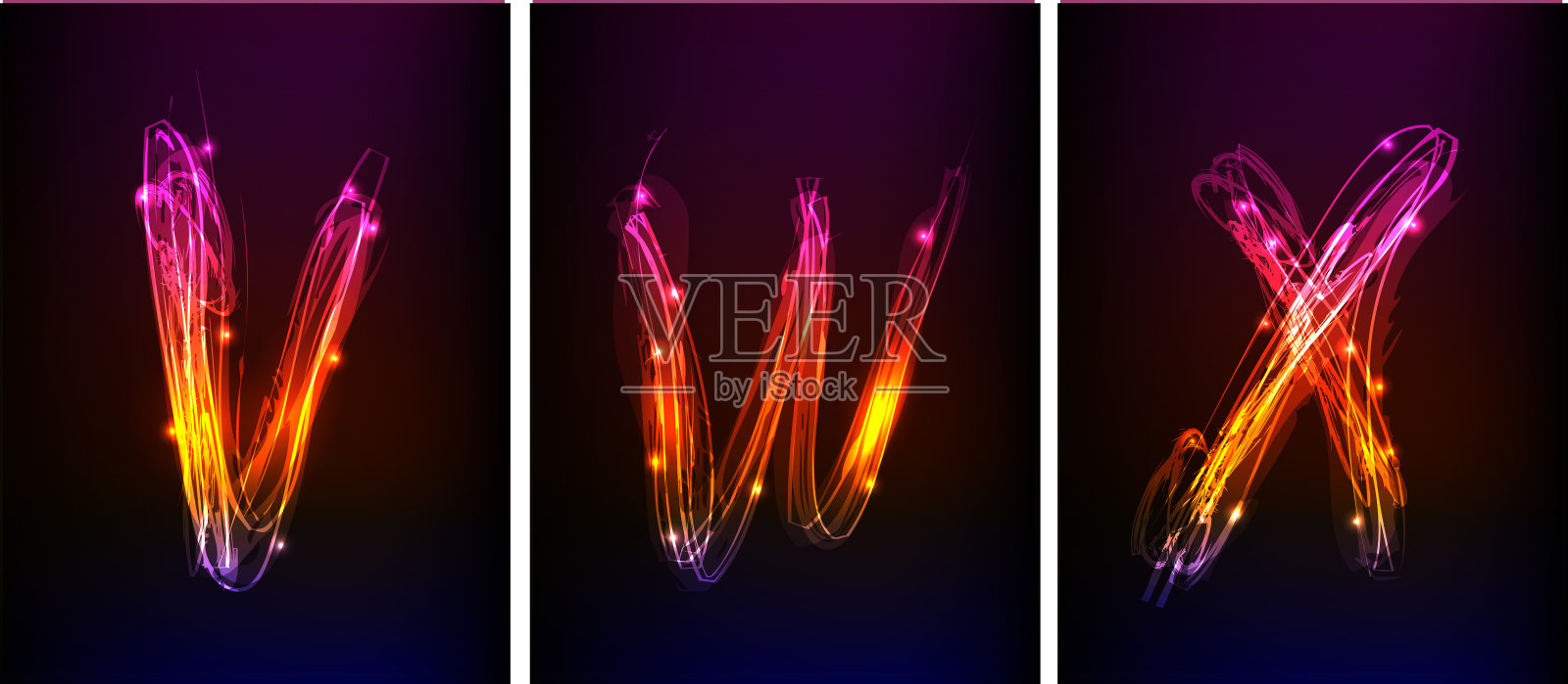 霓虹字母表，字母VWX插画图片素材