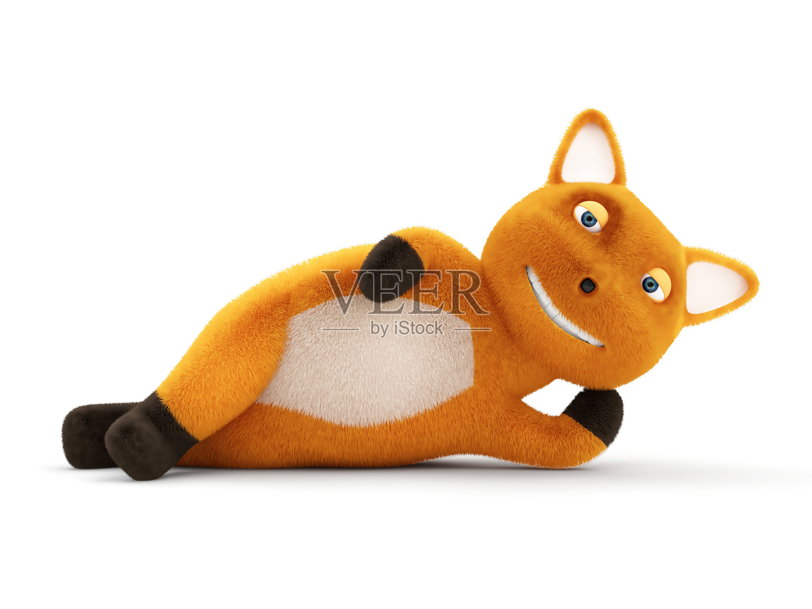 有趣的小狐狸躺在白色的背景照片摄影图片