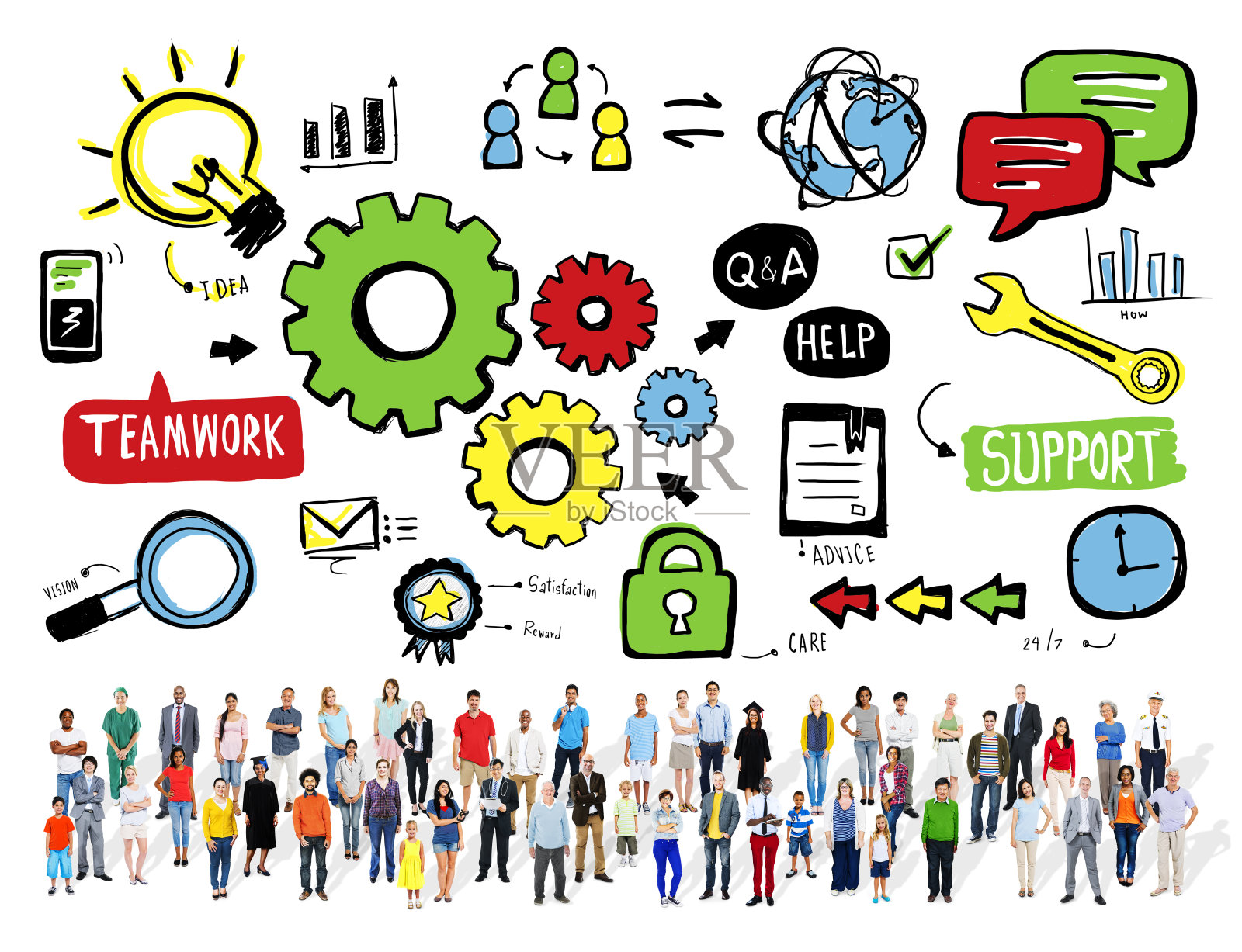 团队合作支持成功协作Cog团结理念照片摄影图片