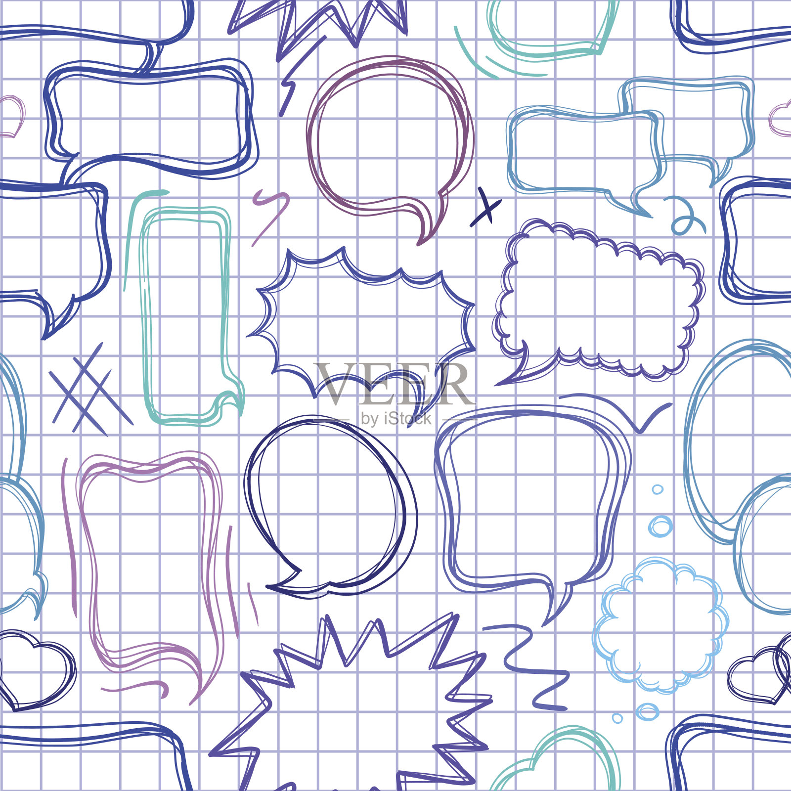 Doodle speech气泡无缝模式。插画图片素材