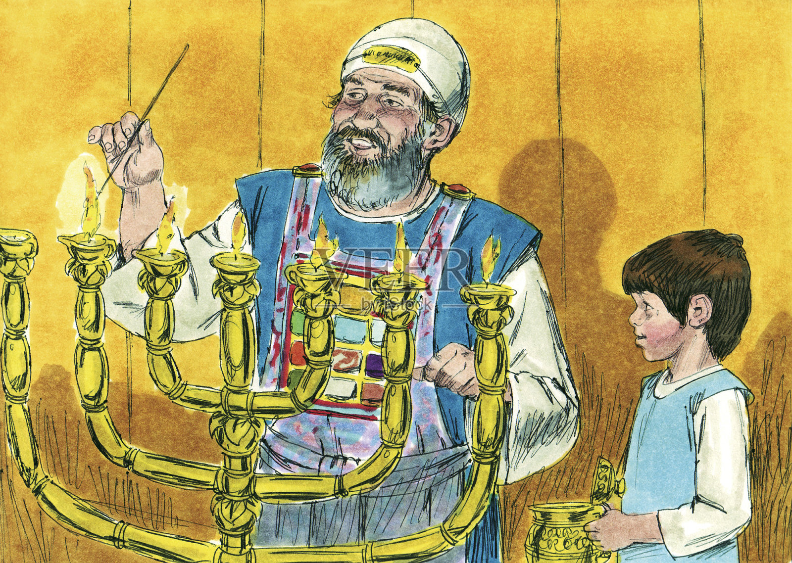 塞缪尔在神龛里帮助伊莱插画图片素材