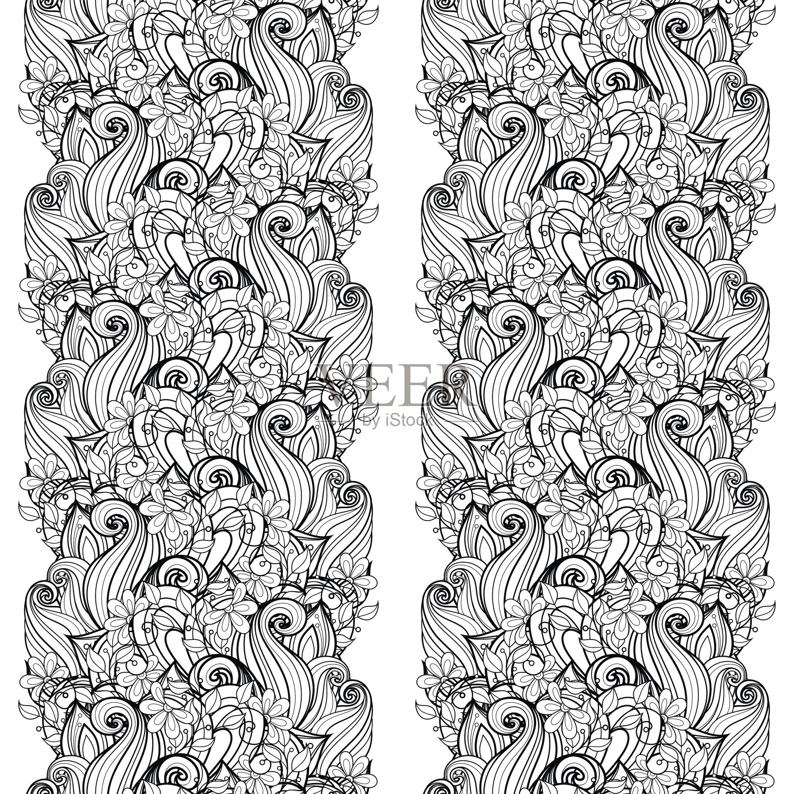 矢量无缝单色花卉图案插画图片素材