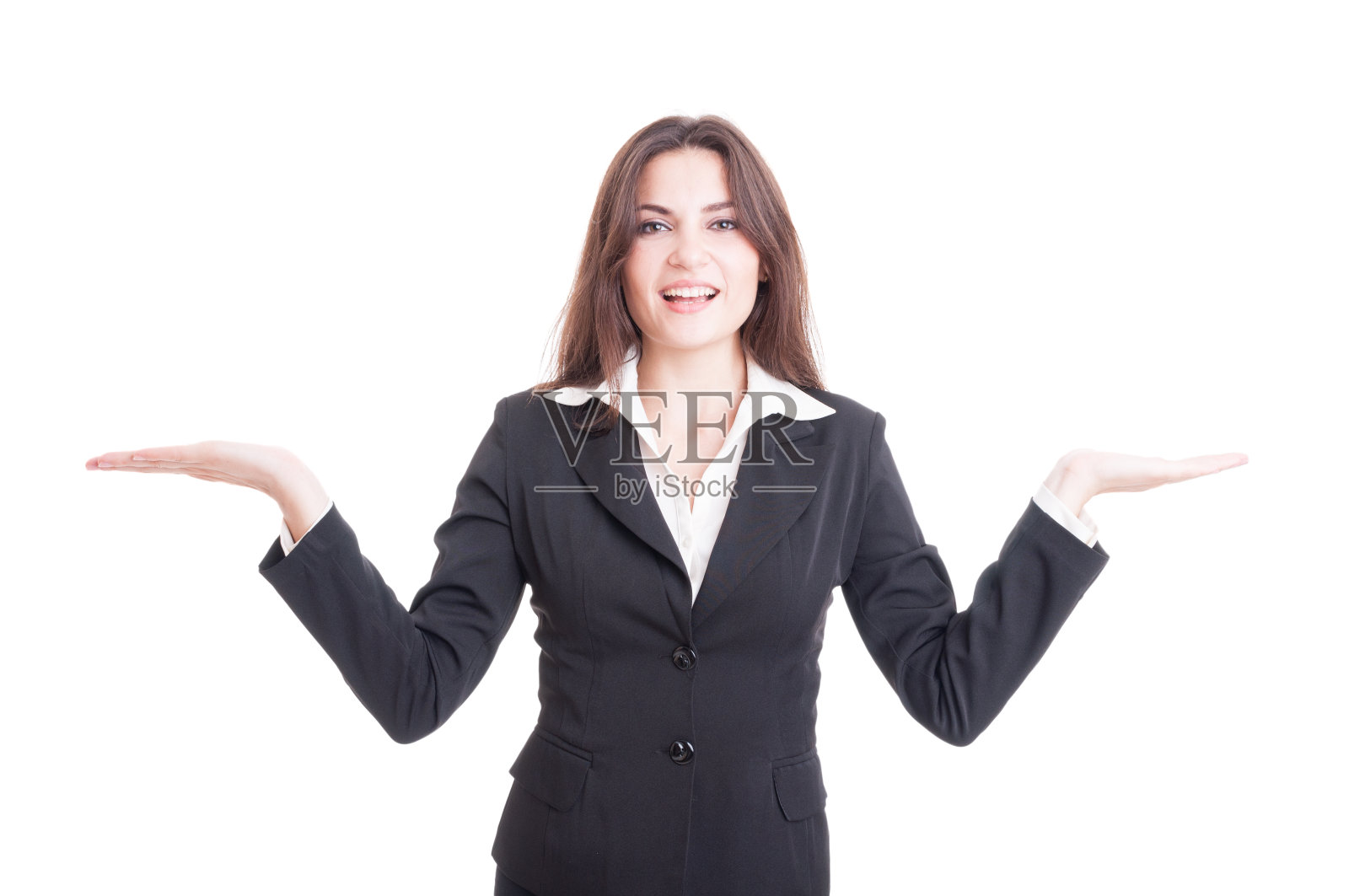 年轻漂亮的女商人像天秤座一样牵着手照片摄影图片