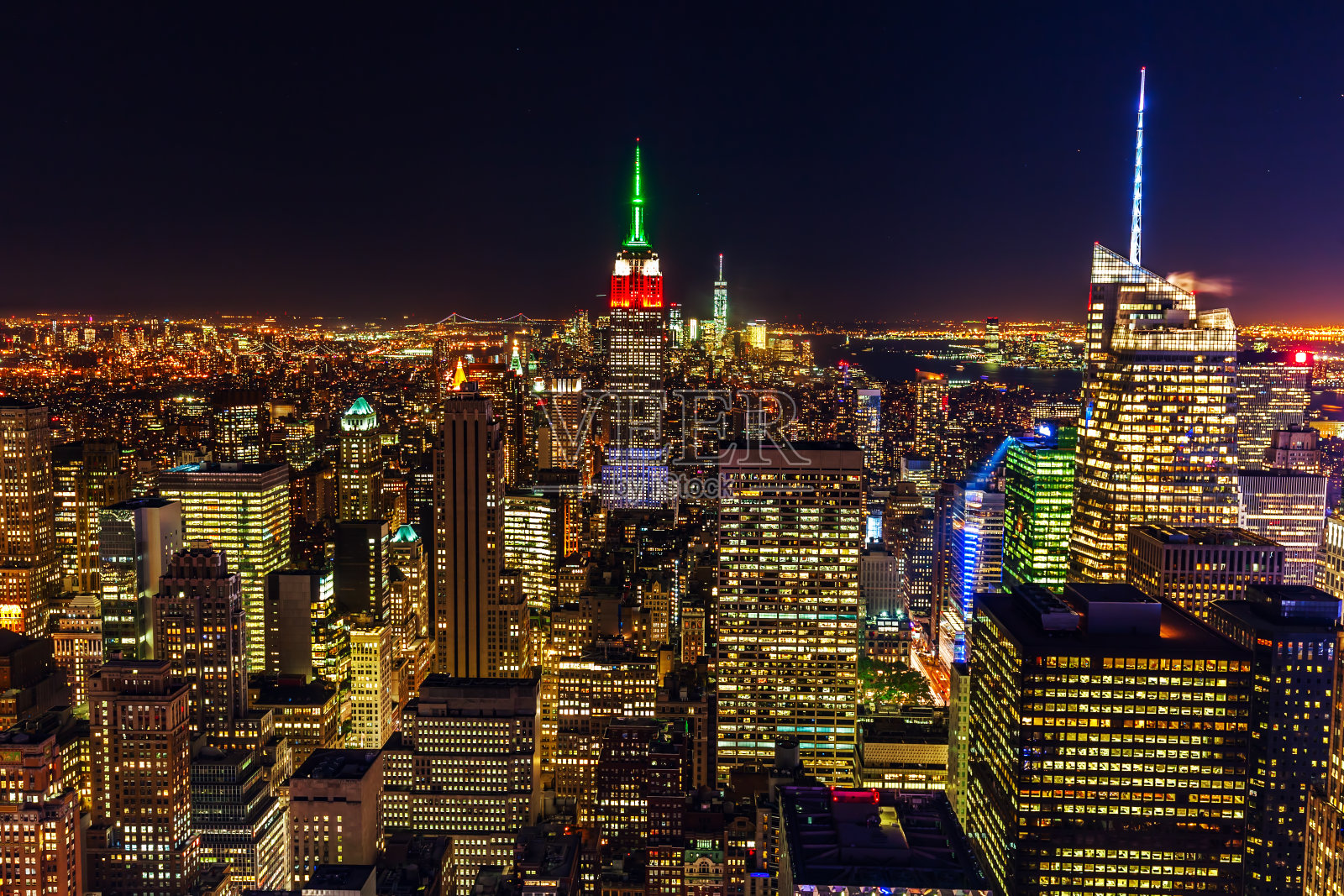 纽约曼哈顿夜景航拍照片摄影图片
