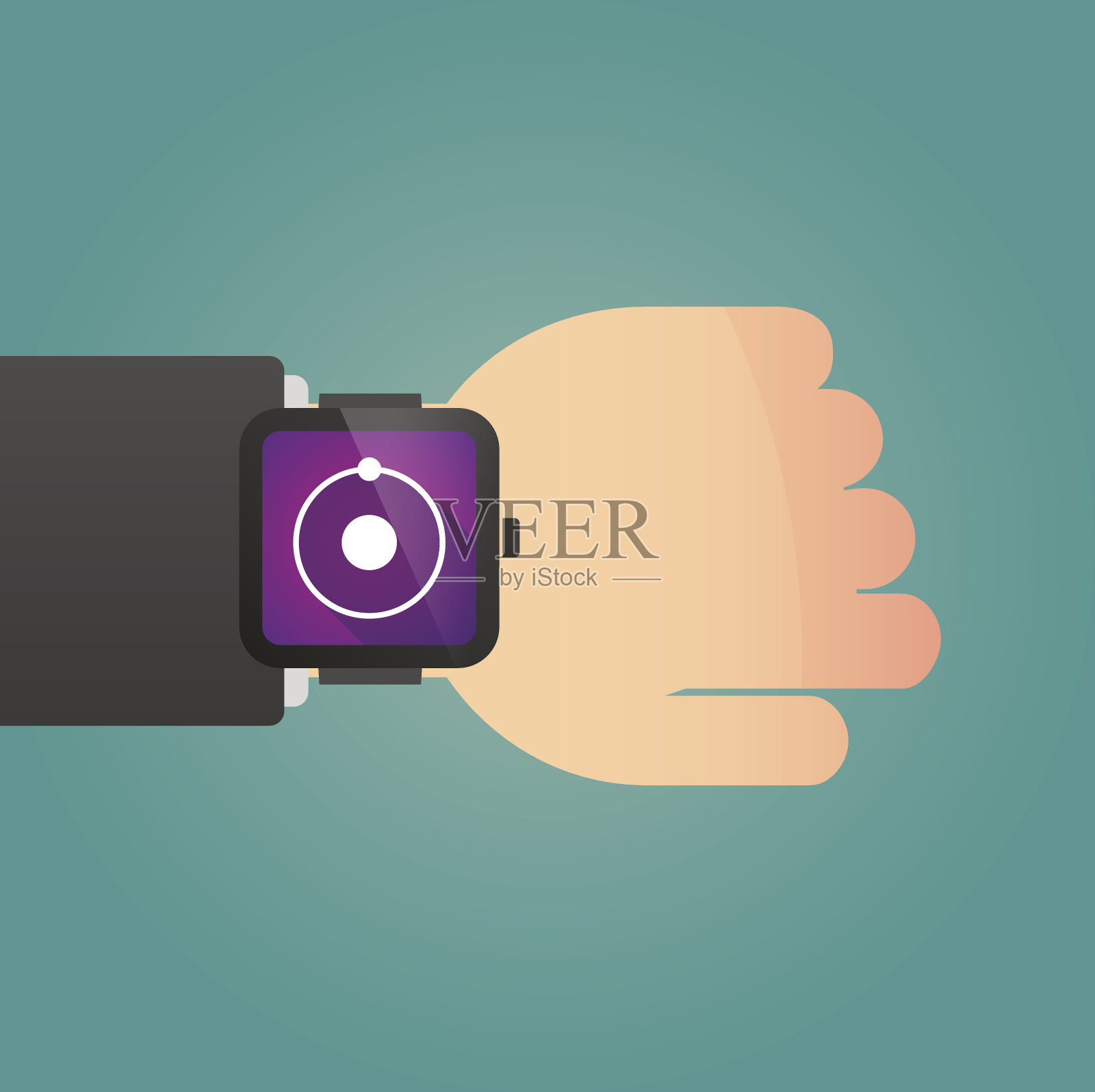 手上有一个显示原子的智能手表插画图片素材