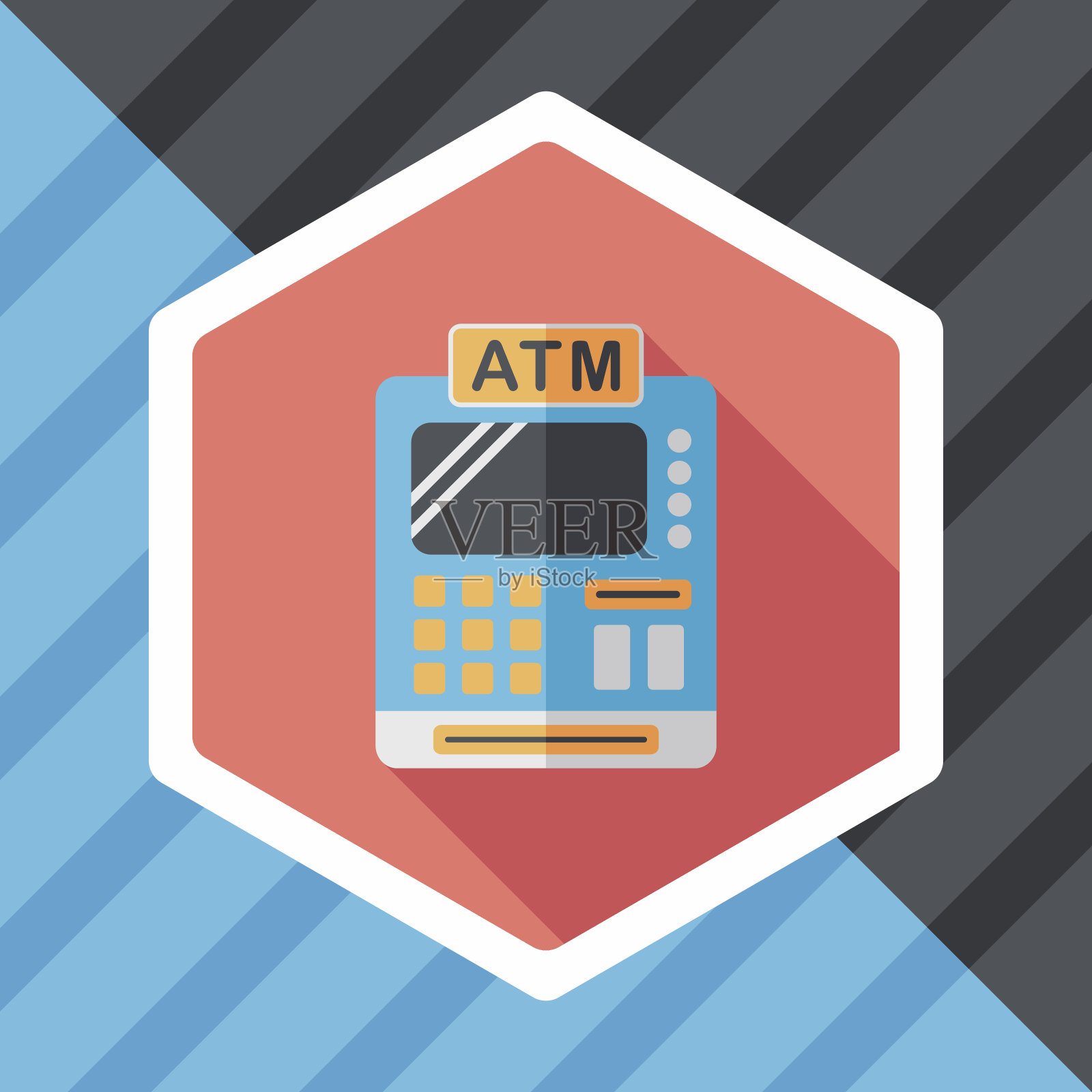 购物收银机平面图标与长影子，eps10插画图片素材