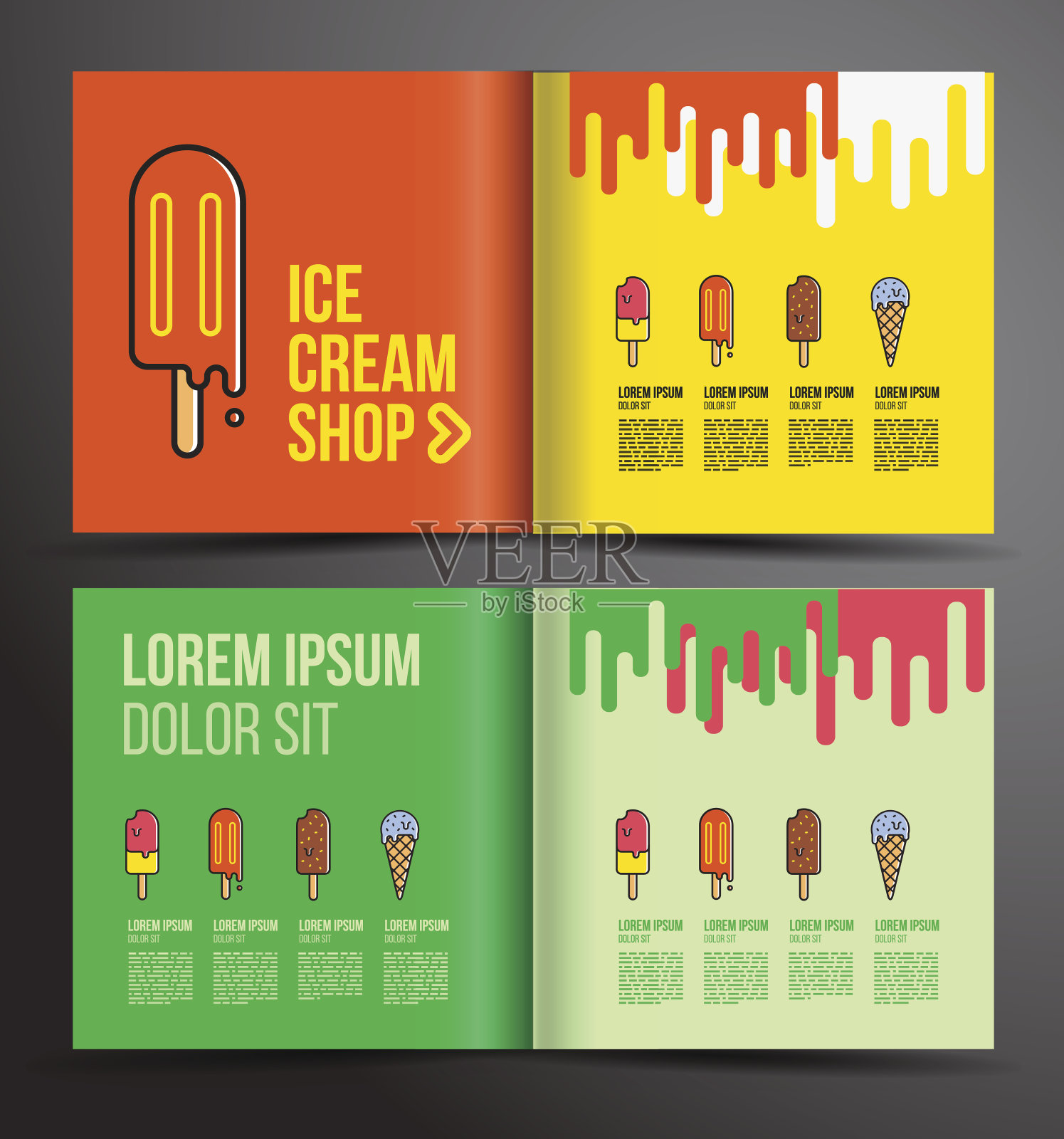 冰淇淋宣传册设计。冰淇淋店的菜单。设计模板素材