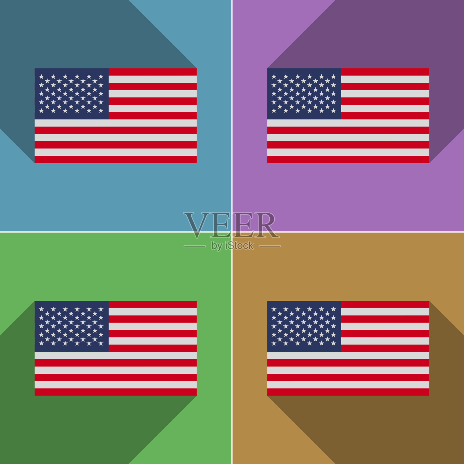 美国国旗。一套颜色，平面设计和长阴影。照片摄影图片