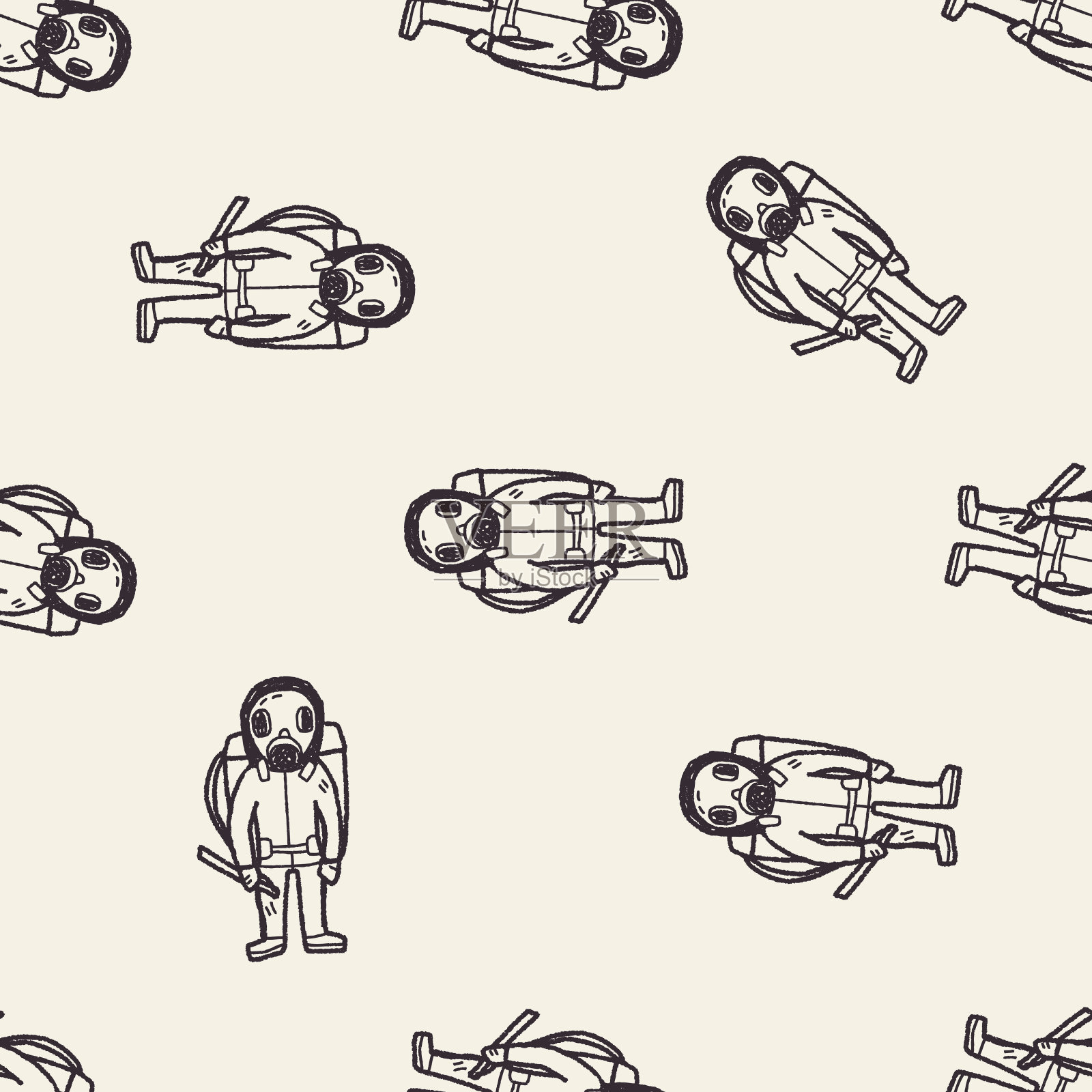 防毒面具涂鸦无缝图案背景插画图片素材